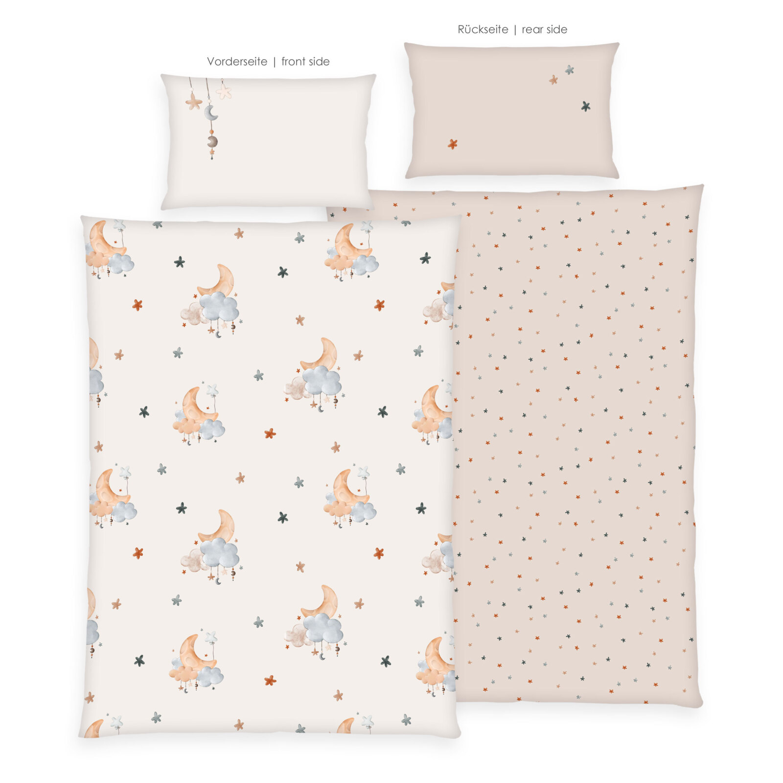 babybest Flanell-Bettwäsche MOON AND STARS - creme-beige - 100x135 cm