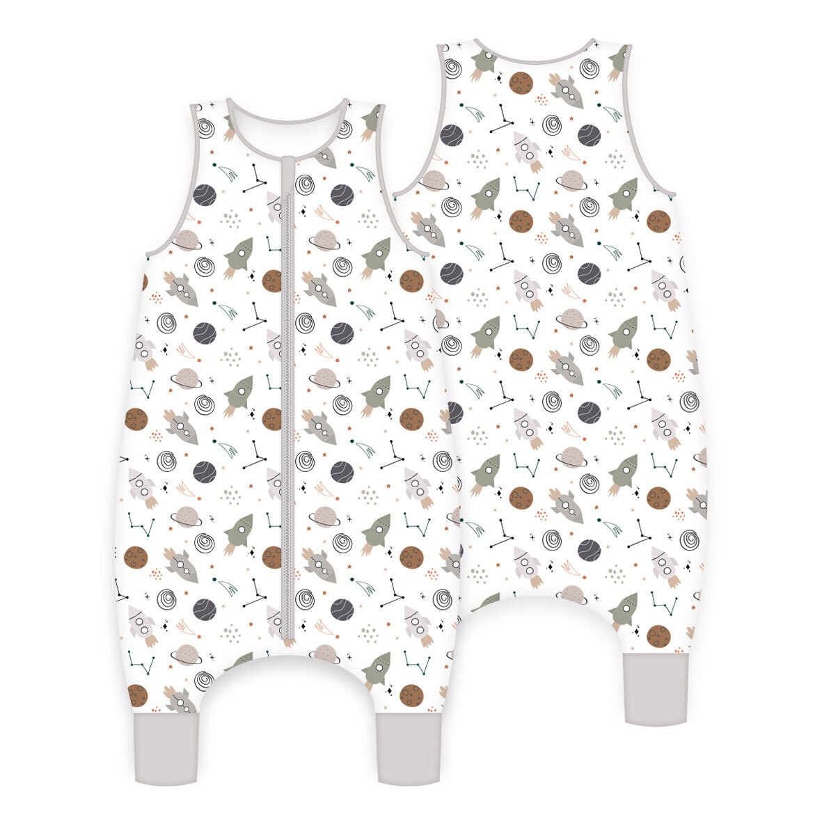 babybest Schlafoverall WELTALL - weiß-grau-braun - Gr. 70