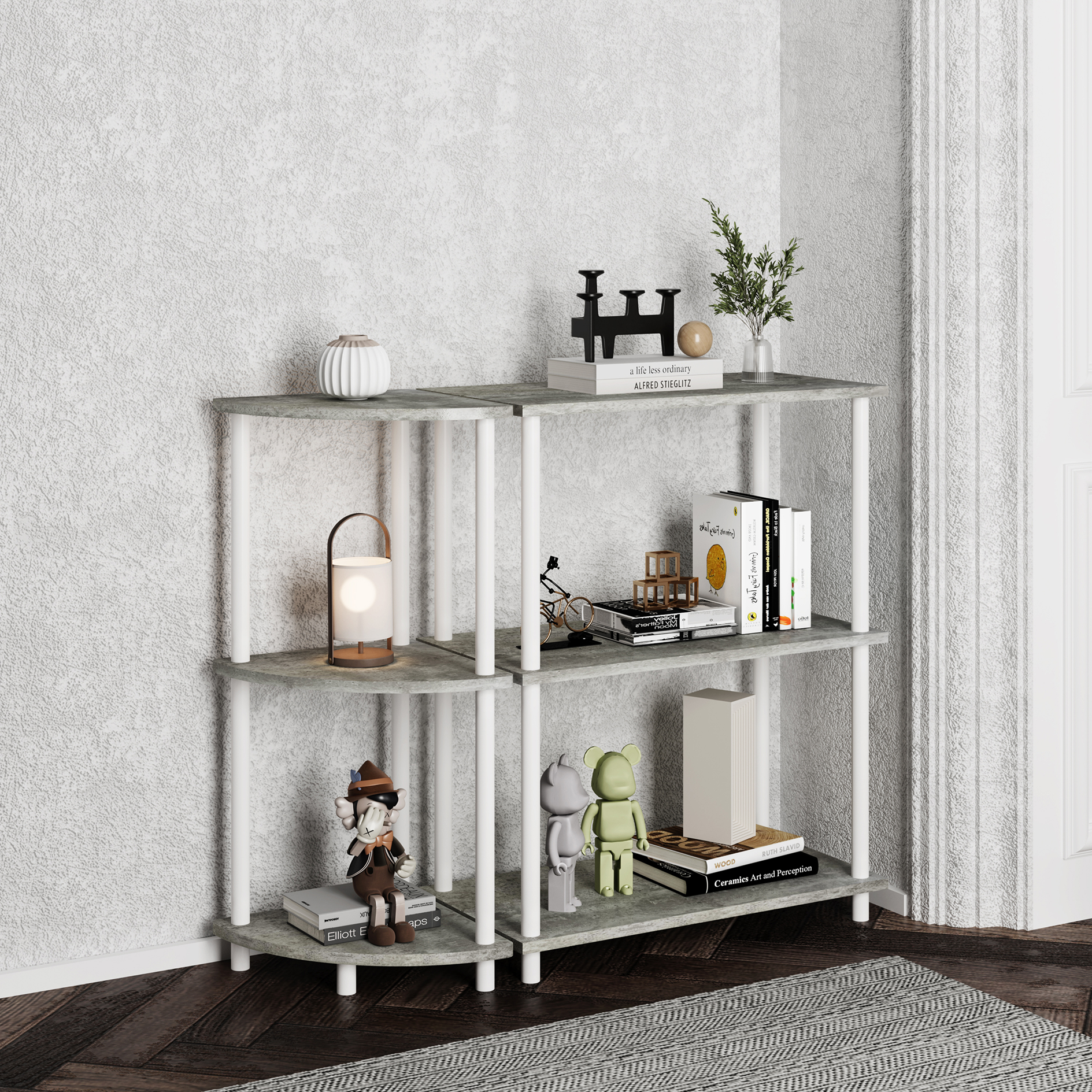 Bad-Standregal - Betonoptik - weiß - 76 cm