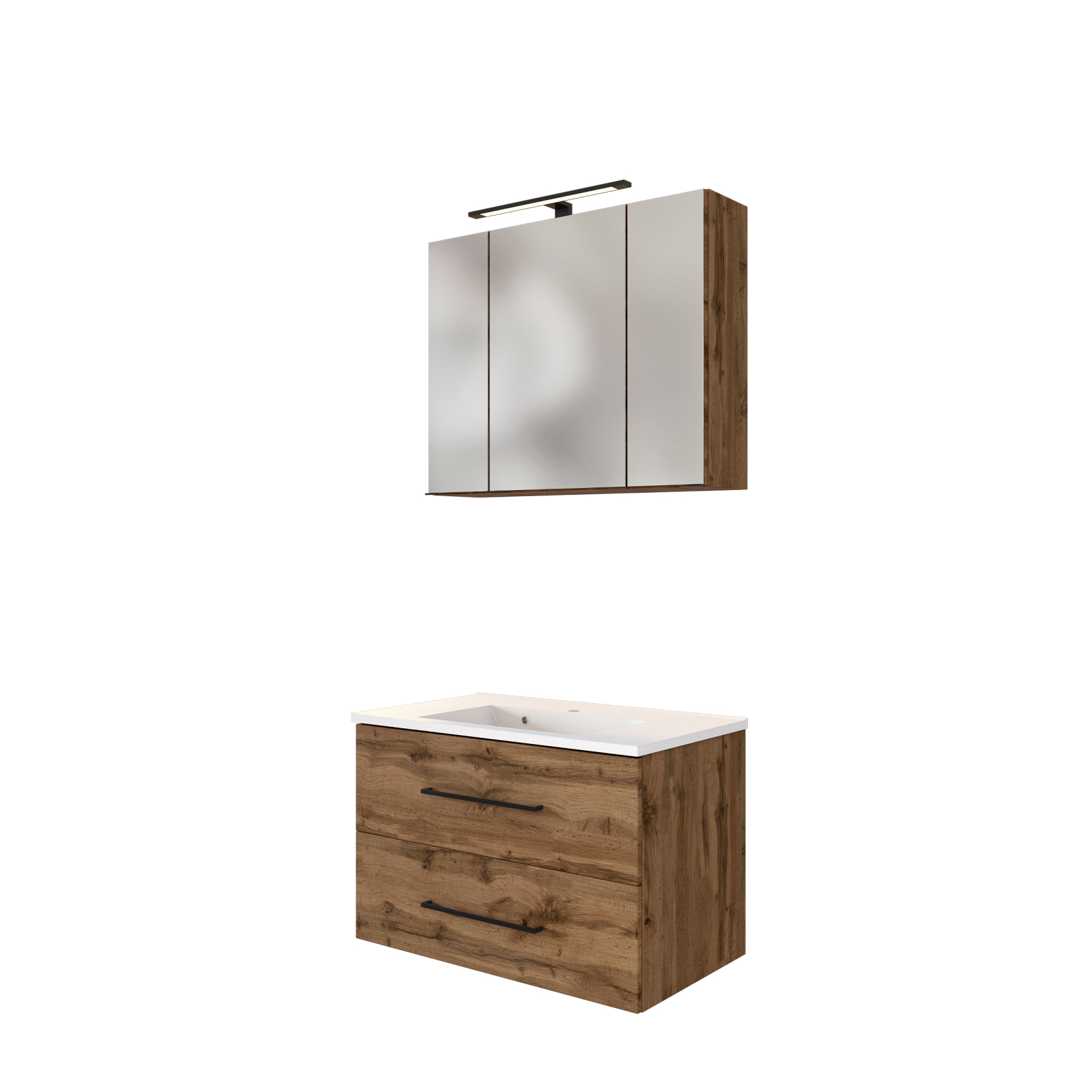 Badmöbel-Set LUZERN - Wotaneiche - mit Beleuchtung - 80 cm breit
