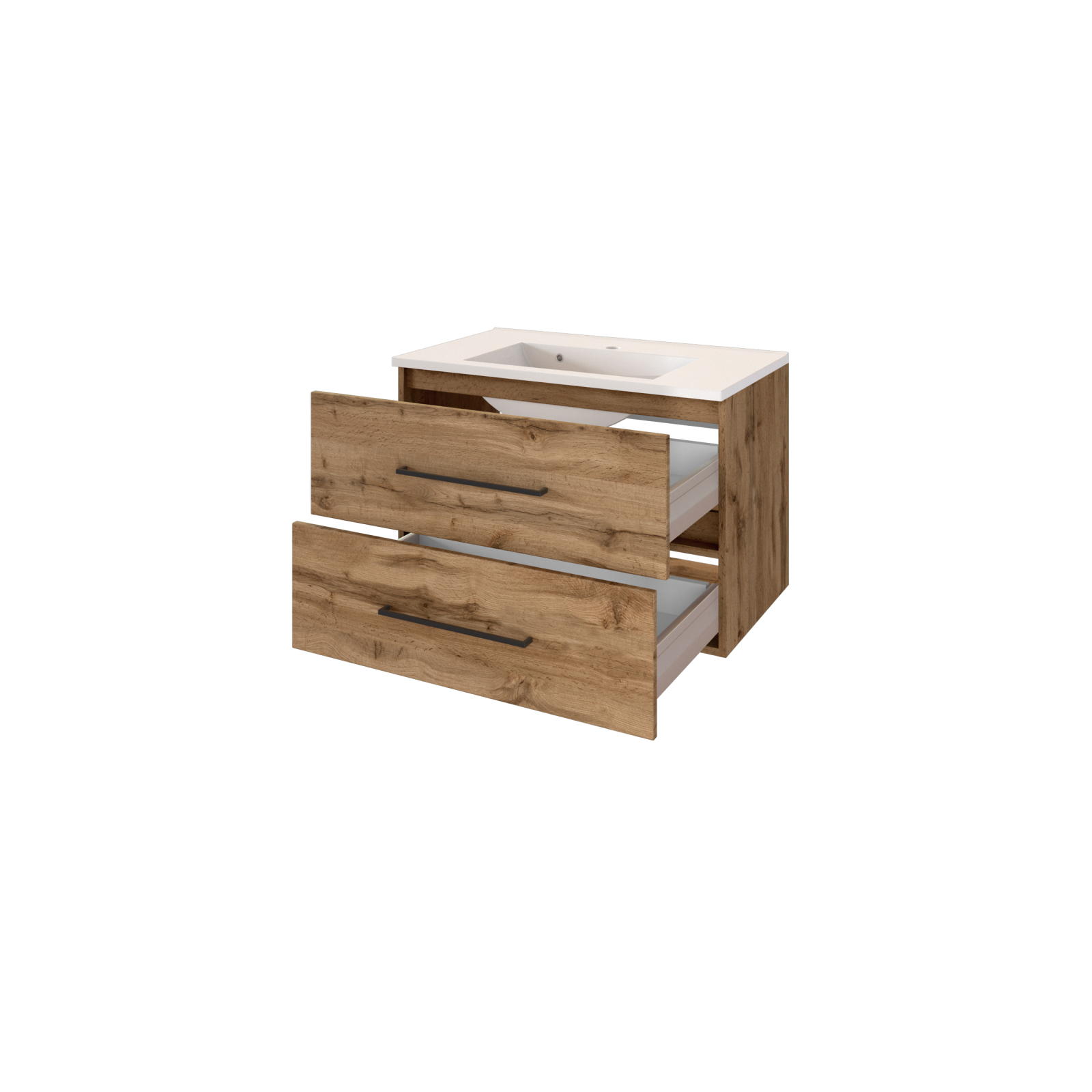 Badmöbel-Set LUZERN - Wotaneiche - mit Beleuchtung - 80 cm breit