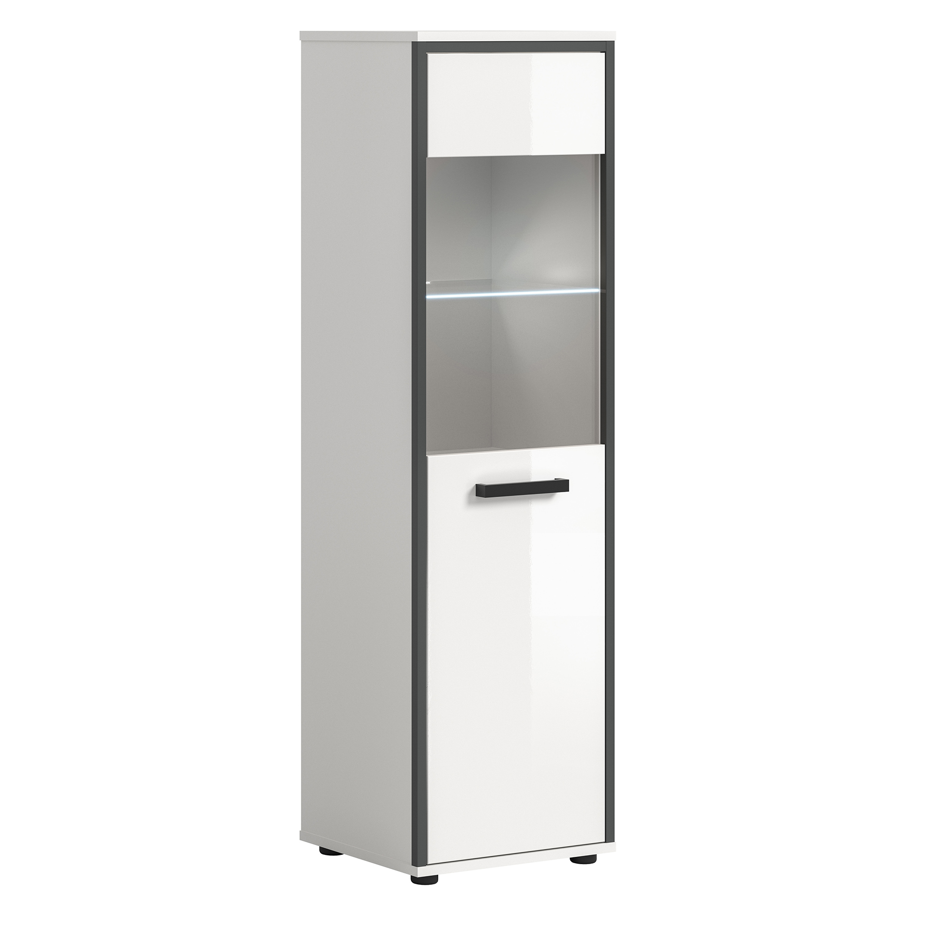 Badschrank KOJAK - weiß Hochglanz - 139 cm hoch - mit Glasbodenbeleuchtung