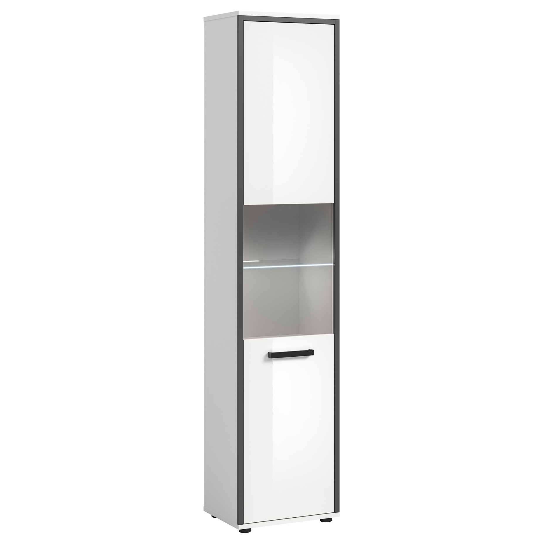Badschrank KOJAK - weiß Hochglanz - 187 cm hoch - mit Glasbodenbeleuchtung