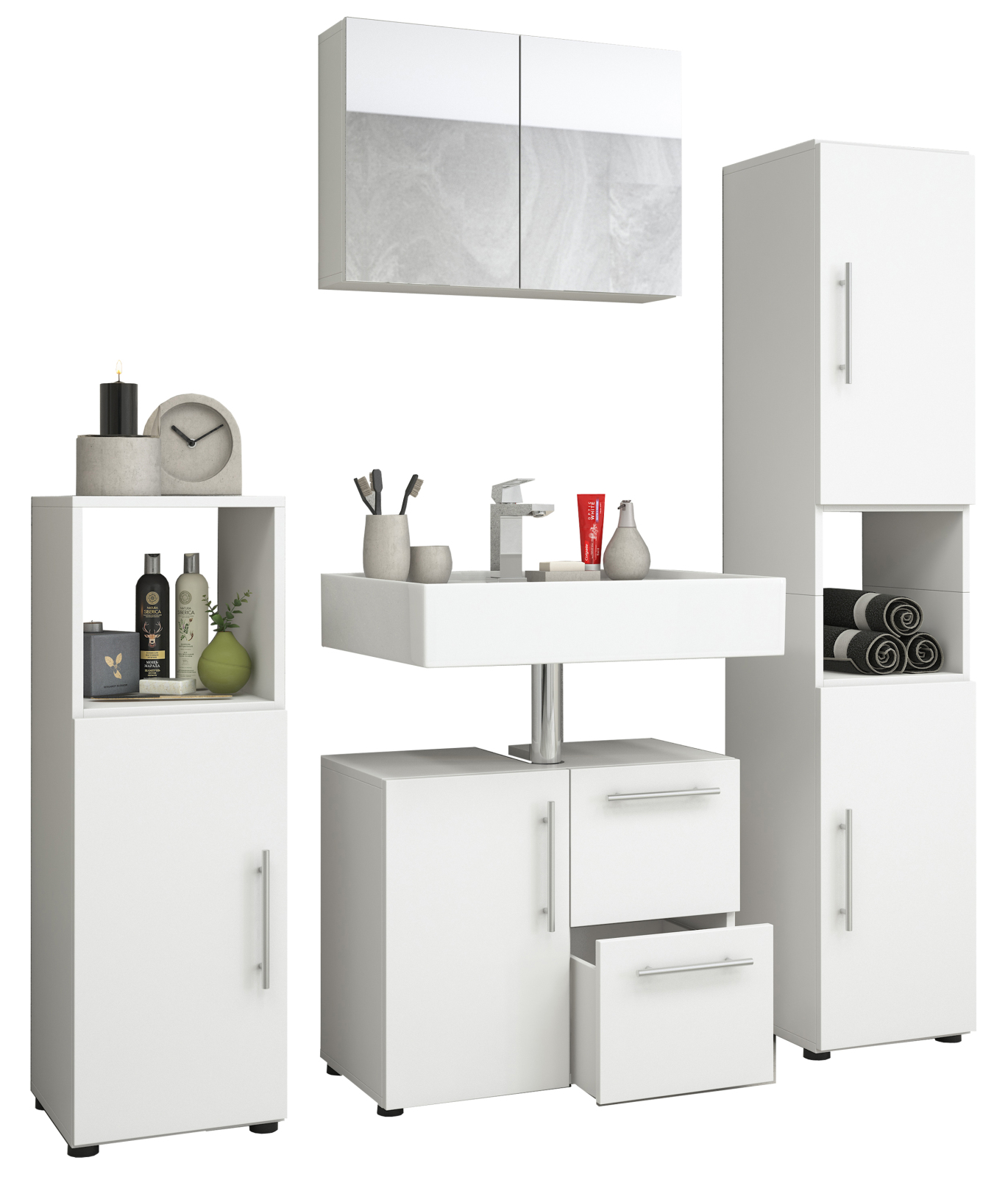 Badset FLANDU - weiß - mit Spiegelschrank