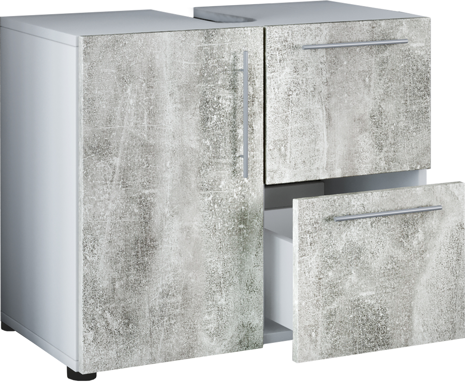 Badunterschrank FLANDU - Beton-Optik - weiß - 61 cm breit
