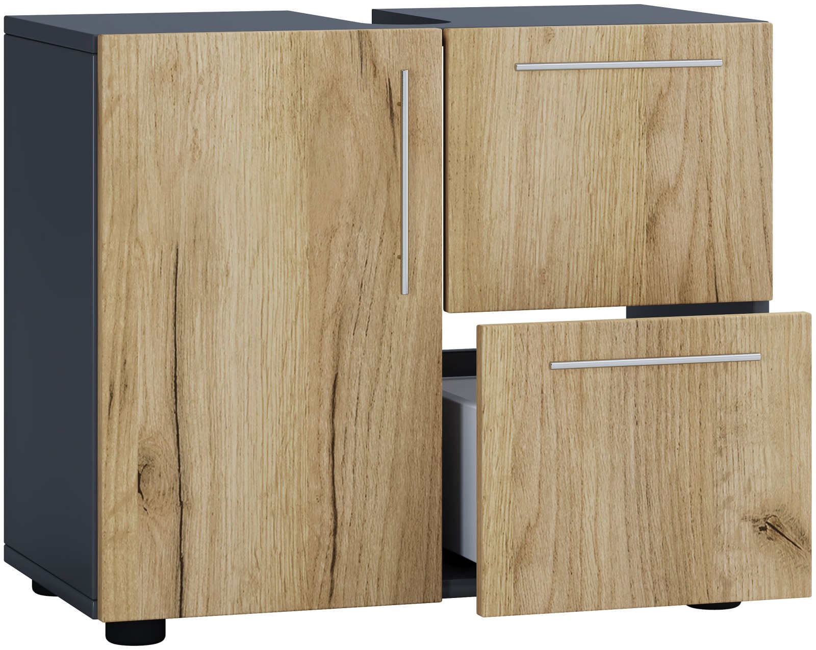 Badunterschrank FLANDU - Honig Eiche - anthrazit - 61 cm