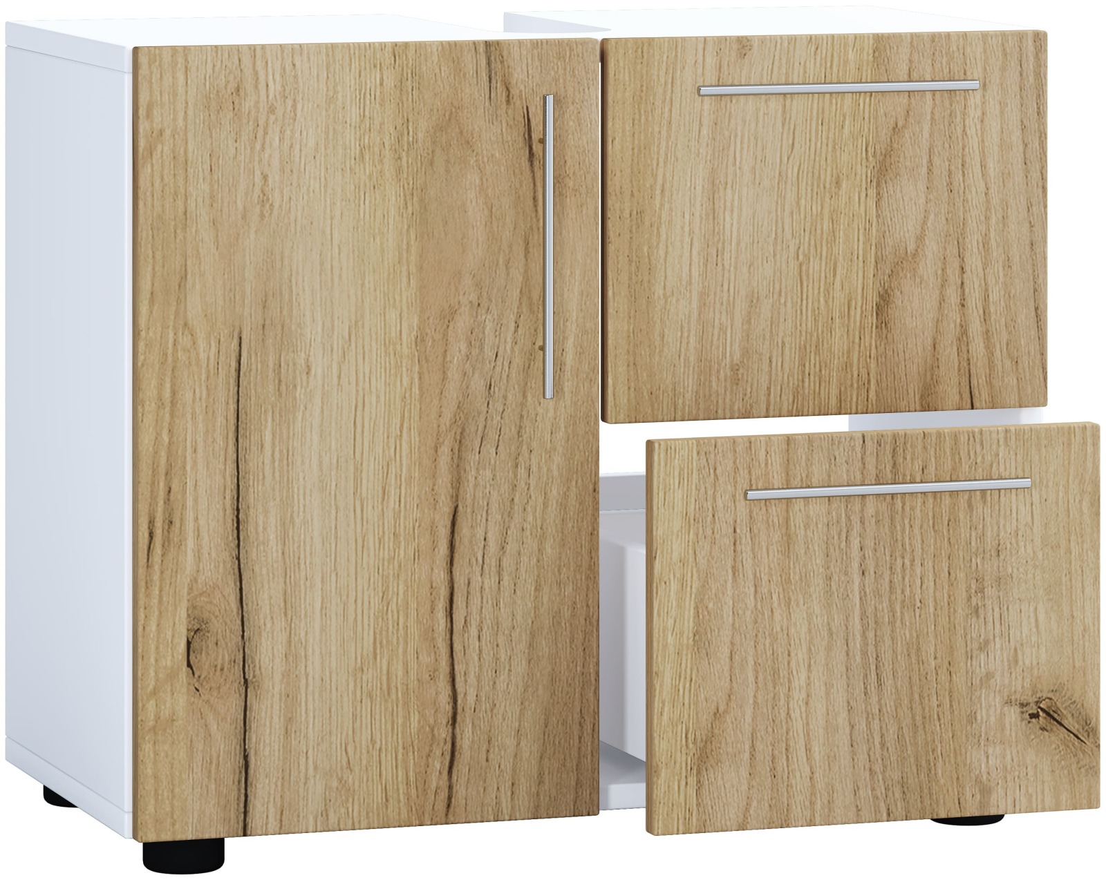 Badunterschrank FLANDU - Honig Eiche - weiß - 61 cm