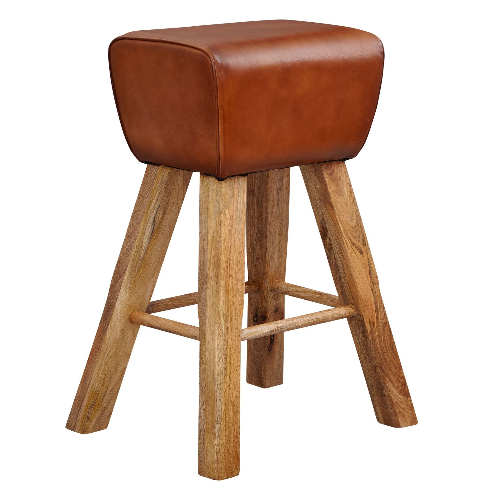 Barhocker - braun - Massivholz - Echtleder - 53,5 cm