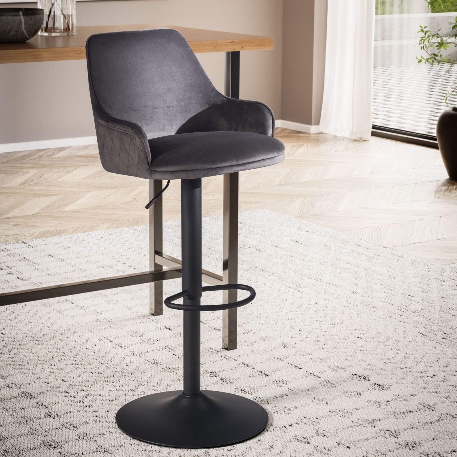 Barhocker 2 St gut gepolstert, Samt Barhocker Höhenverstellbar