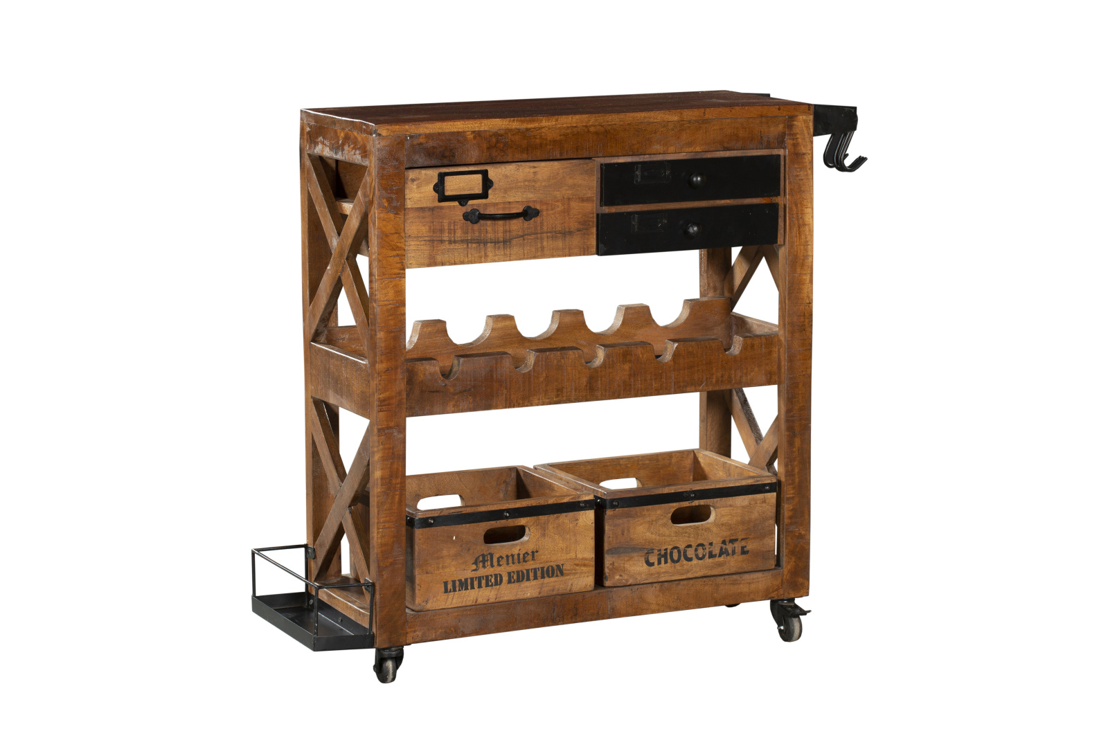 Barschrank RAVI - natur-schwarz - rollbar