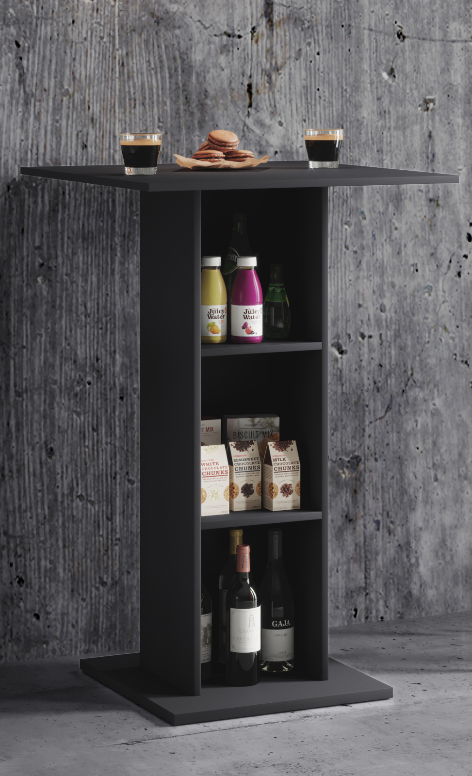 Bartisch STANDOS - schwarz - 3 Ablagen - 70 cm