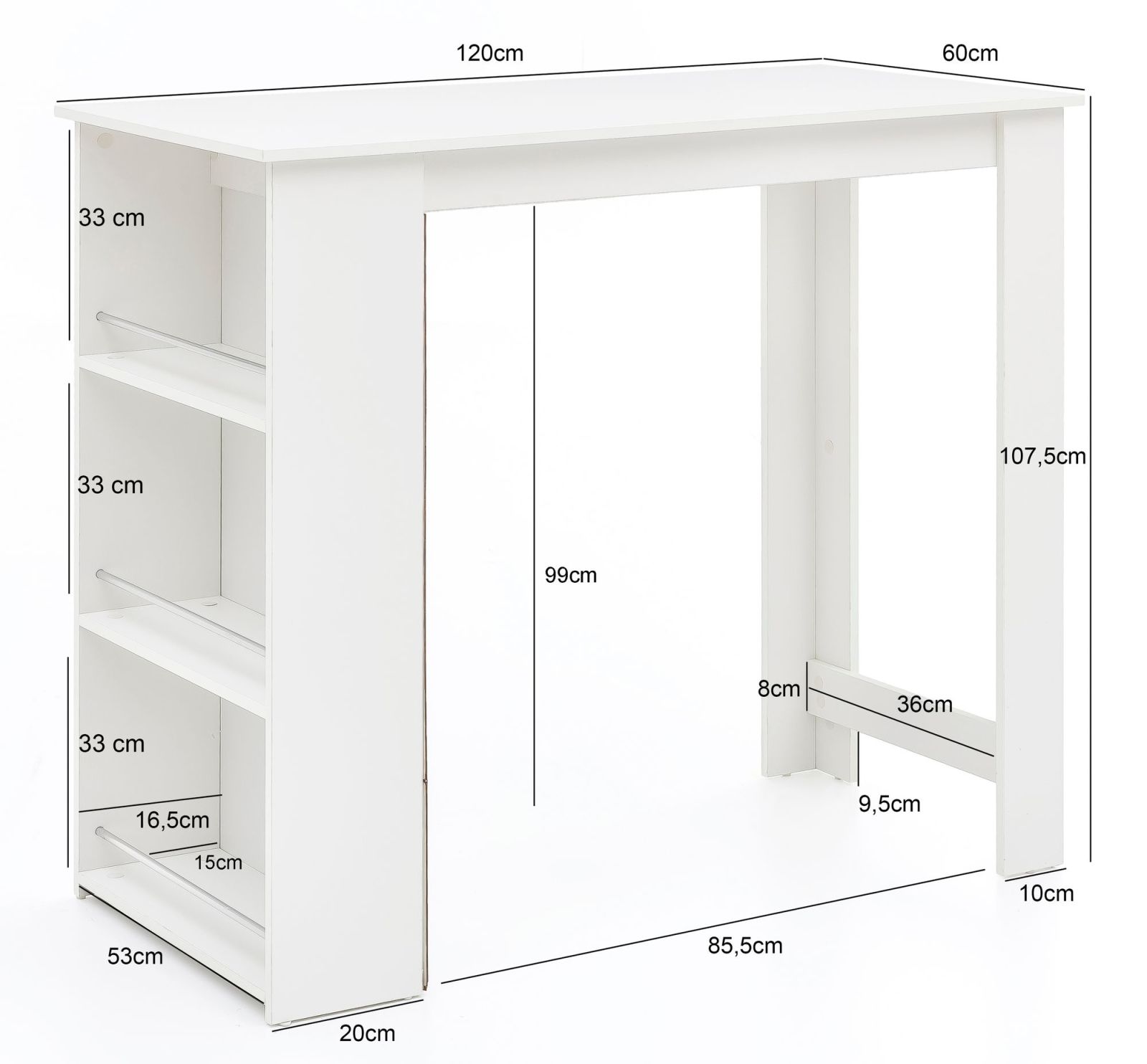 Bartisch - weiß - melaminbeschichtet - 120x106 cm 