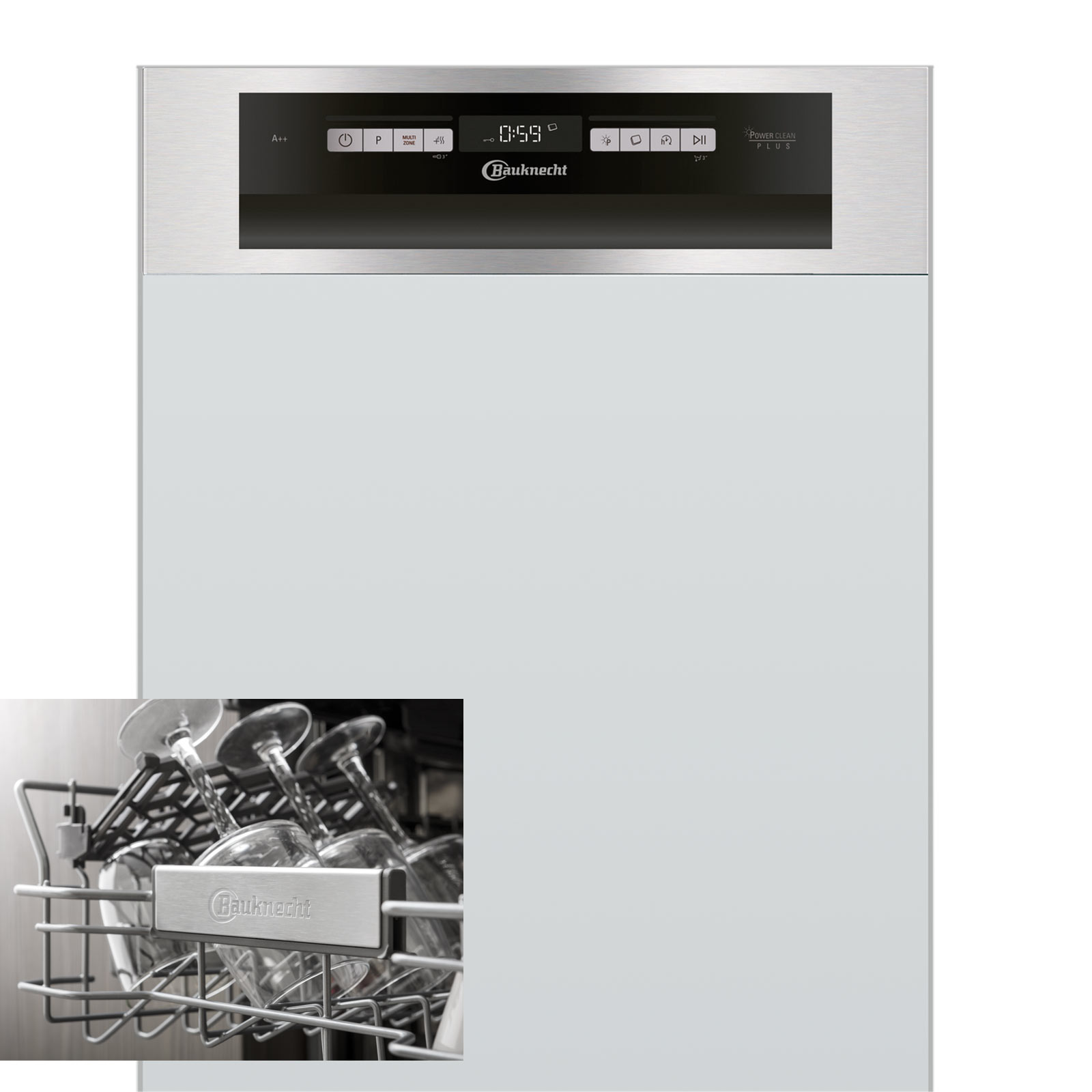 BAUKNECHT Einbau-Geschirrspüler BSBO 3023 PF X - silber - teilintegriert - 45 cm - E