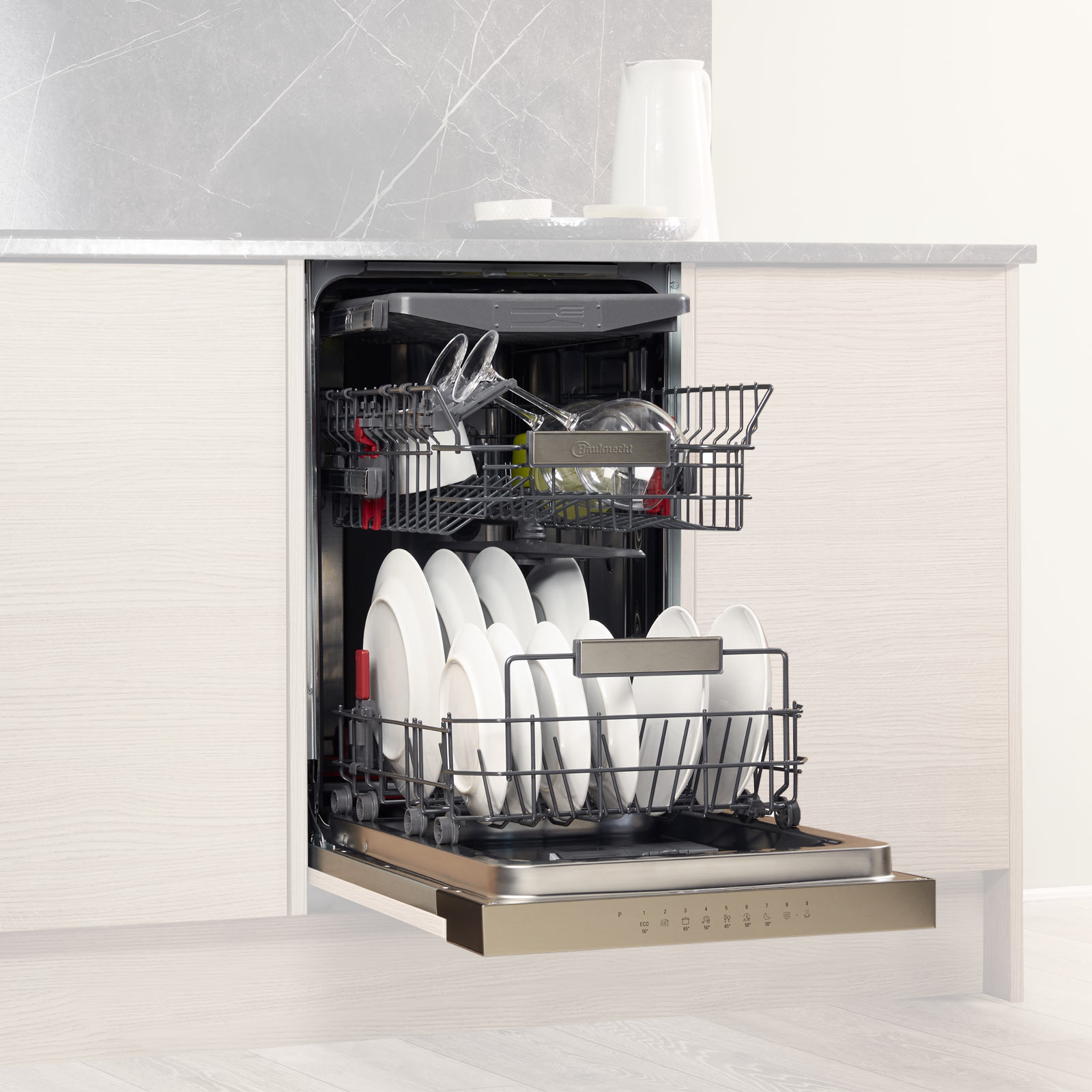 BAUKNECHT Einbau-Geschirrspüler BSBO 3O21 PF X - silber - teilintegriert - 45 cm - E