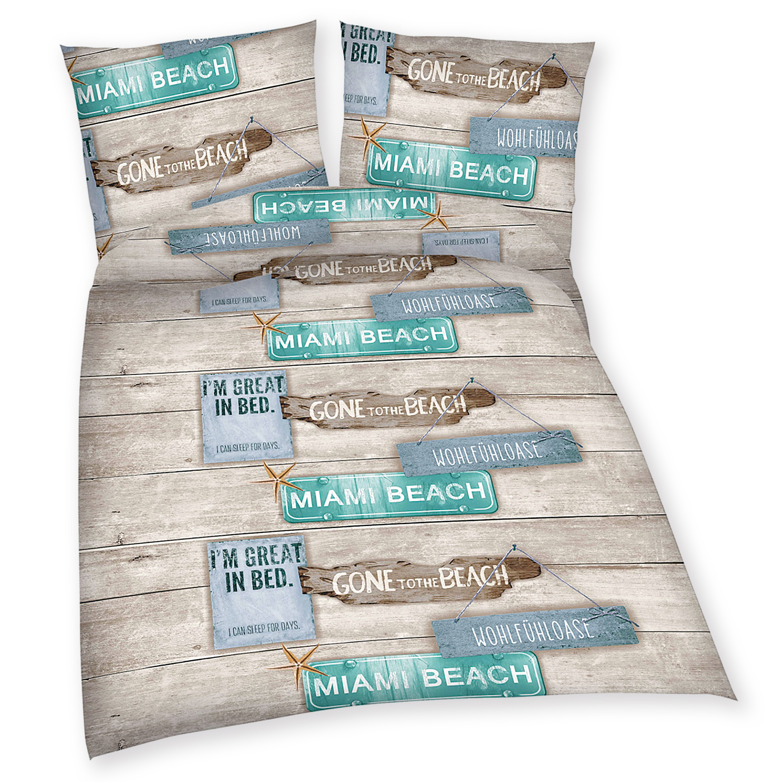 Baumwoll-Bettwäsche - beige - Beach House - 135x200 cm