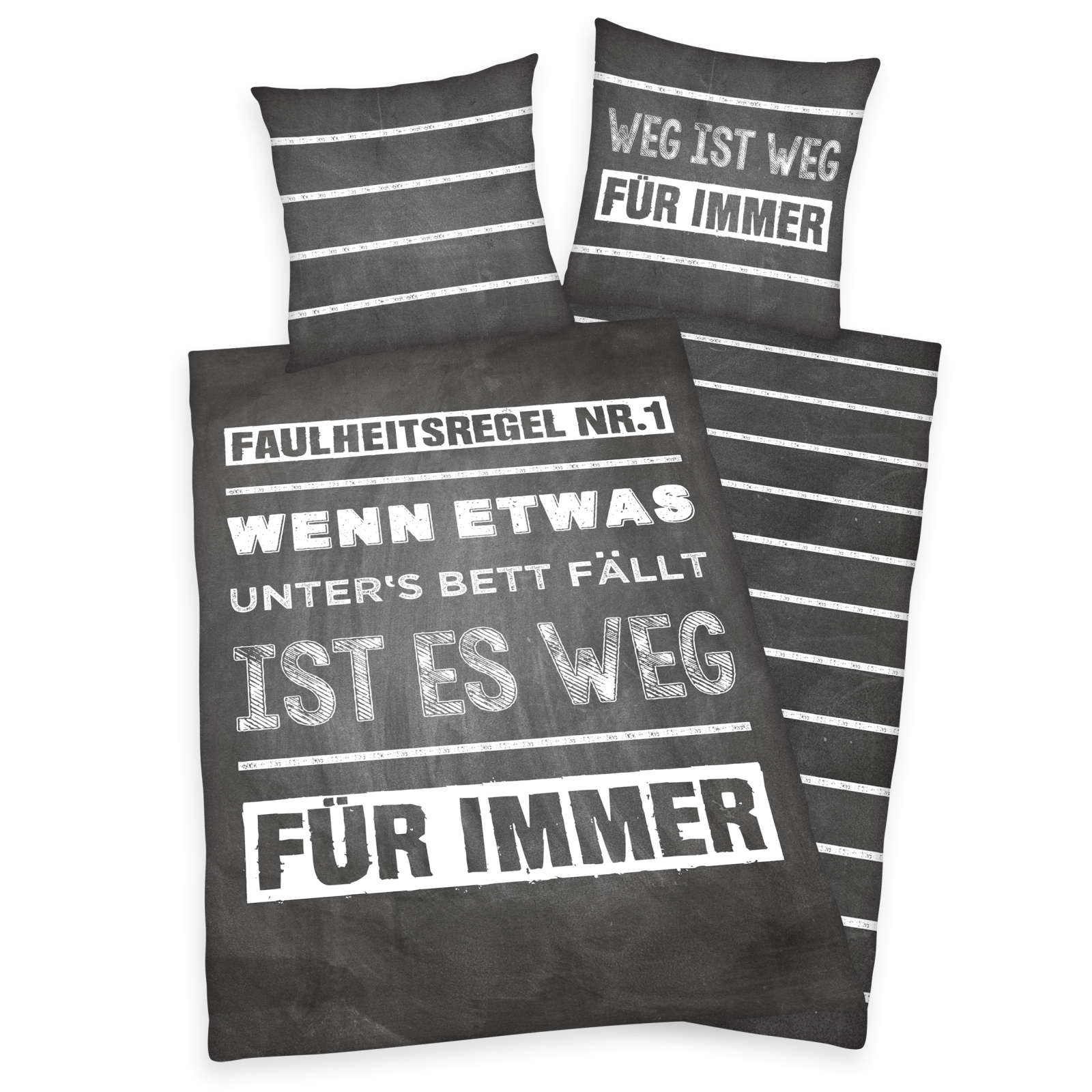 Baumwoll-Bettwäsche SPRÜCHE FÜR IMMER - grau - 135x200 cm