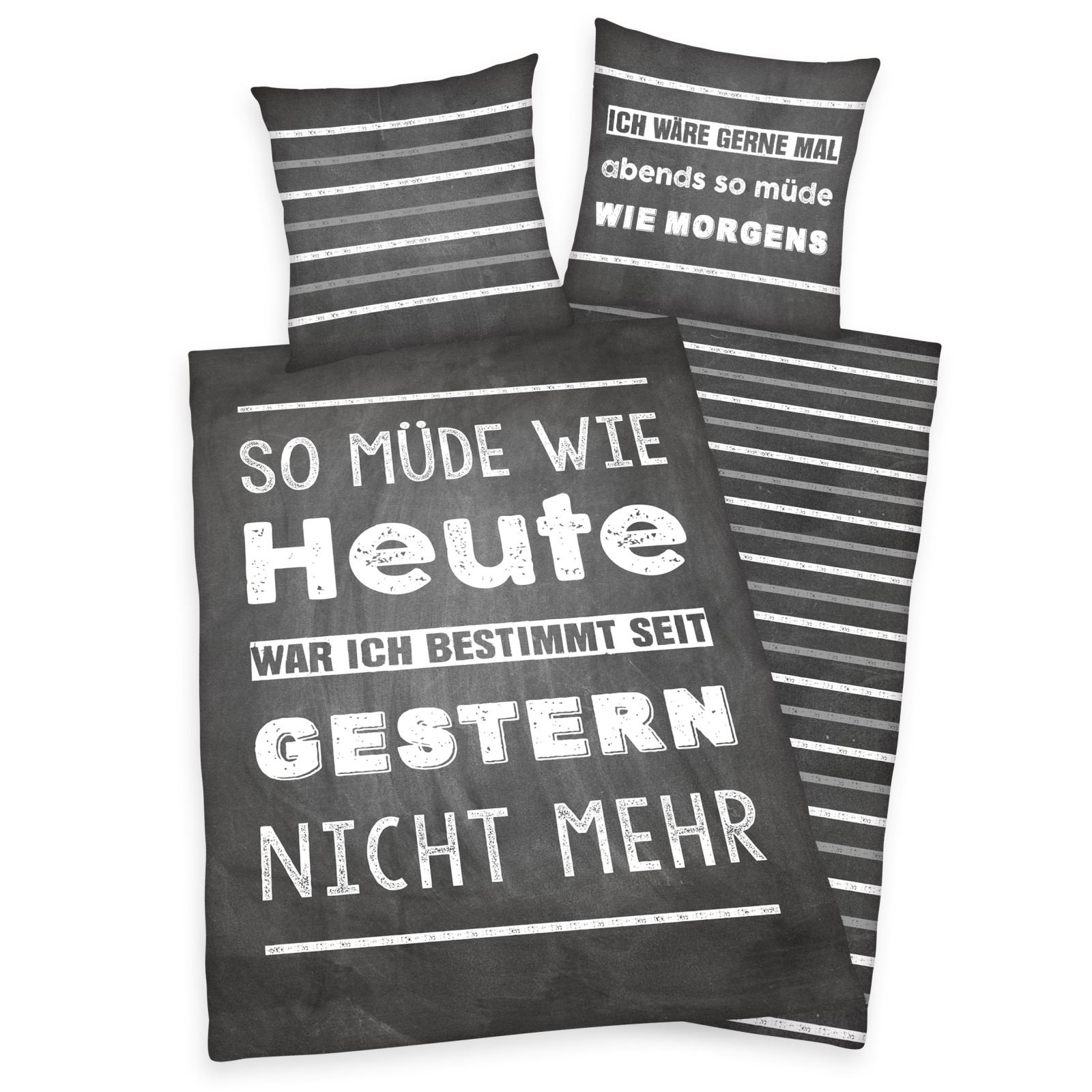 Baumwoll-Bettwäsche SPRÜCHE MÜDE - grau - 135x200 cm