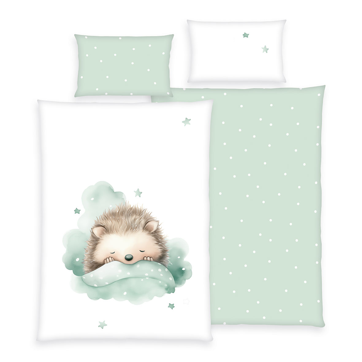 Baumwoll-Kinderbettwäsche KLEINER IGEL - mehrfarbig - 100x135 cm