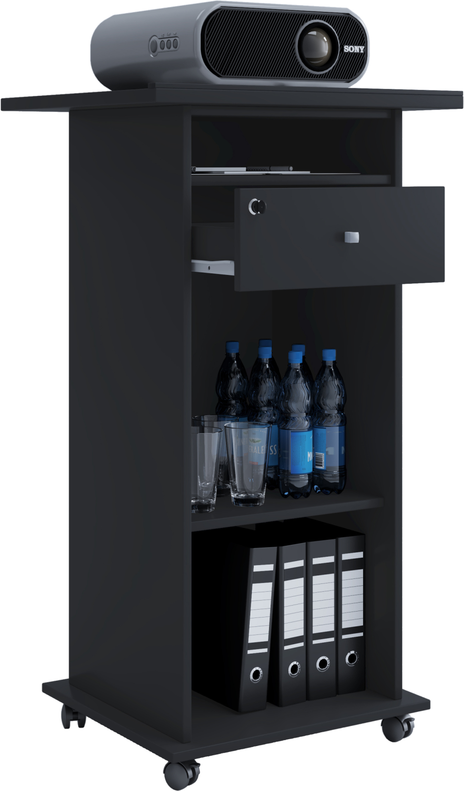 Beamer-Stand NETA - schwarz - 3 offene Fächer - 60 cm