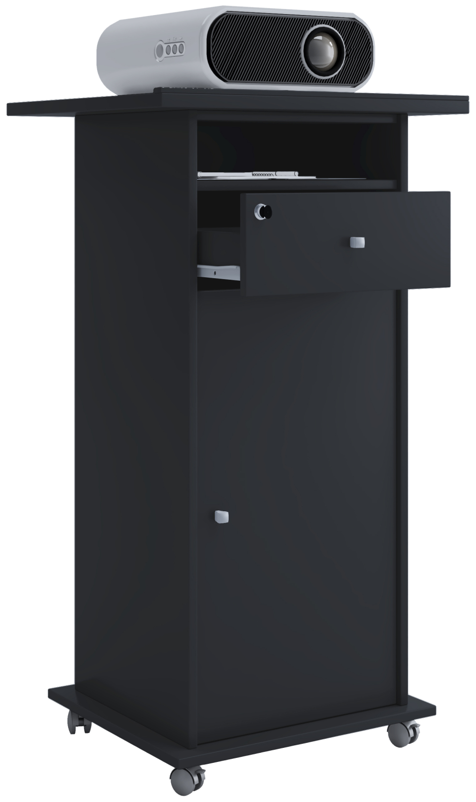 Beamer-Stand NETA - schwarz - Drehtür - Schublade - 60 cm