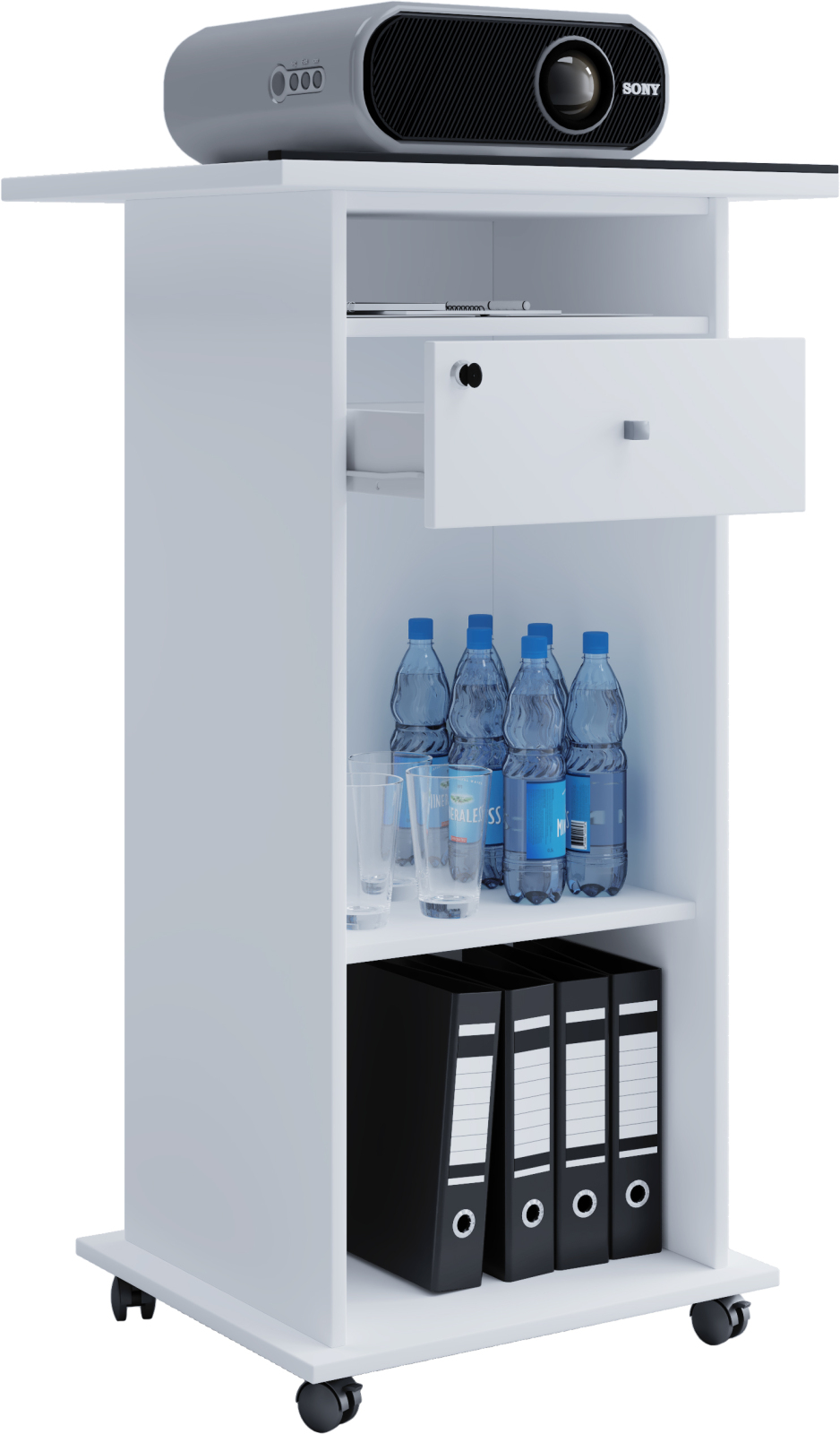 Beamer-Stand NETA - weiß - 3 offene Fächer - 60 cm