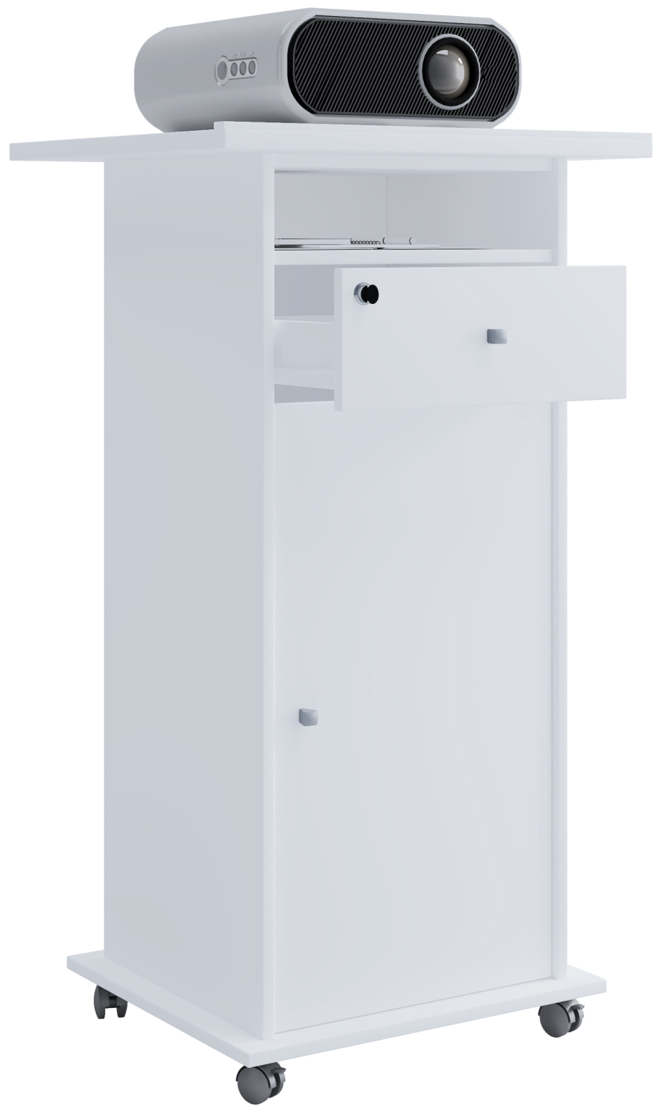 Beamer-Stand NETA - weiß - Drehtür - Schublade - 60 cm