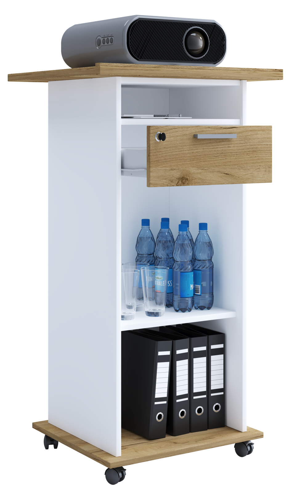 Beamer-Stand NETA - weiß - Honig Eiche - 108,3 cm hoch