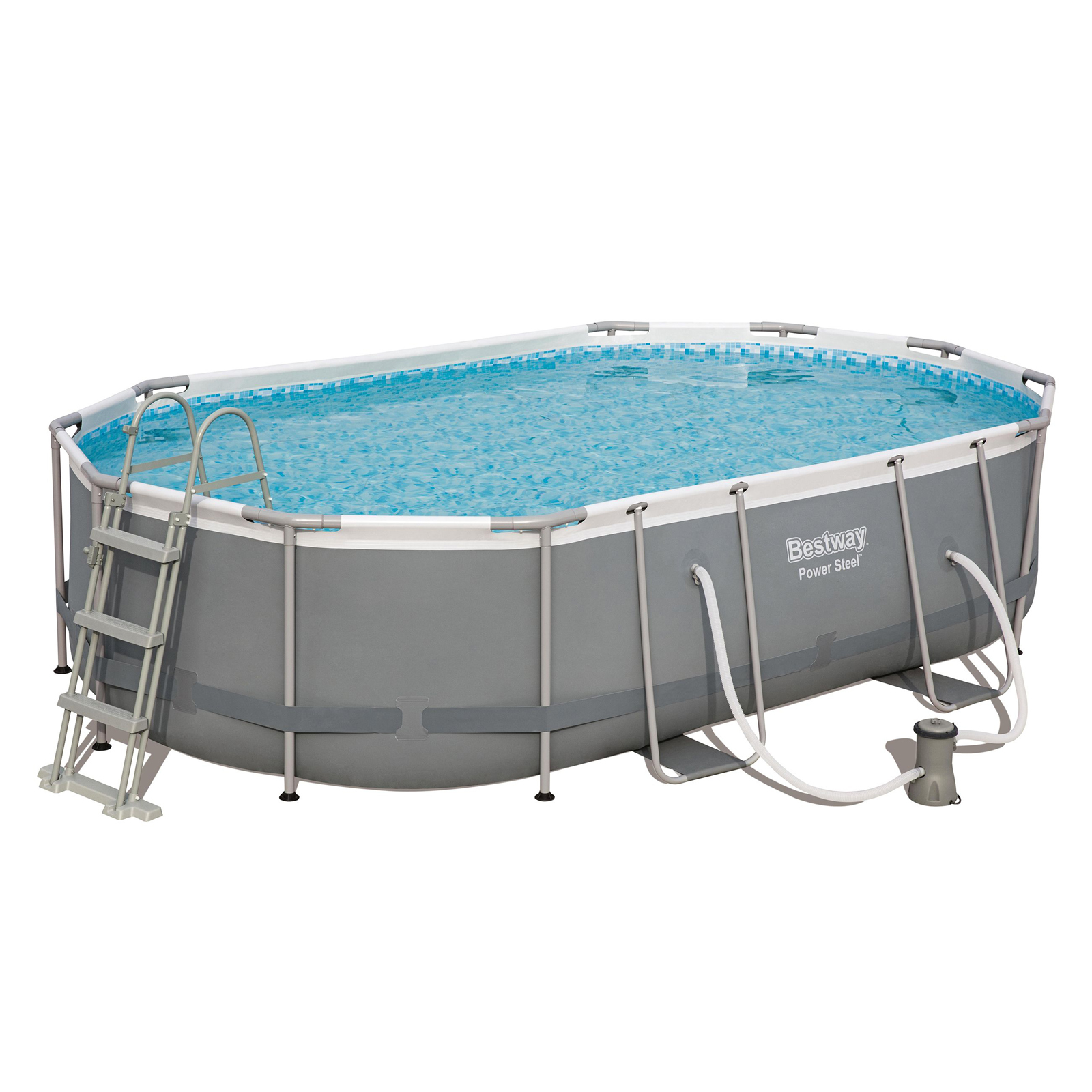 Bestway Power Steel Frame Pool - grau-weiß - Komplett-Set - oval