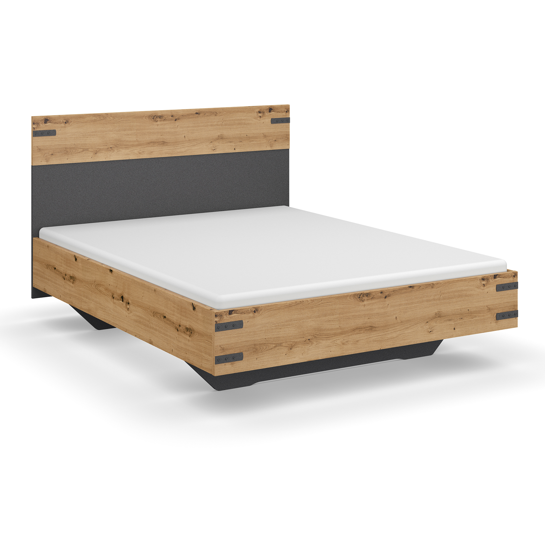 Bett - Artisan Eiche - grau metallic - 140x200 cm