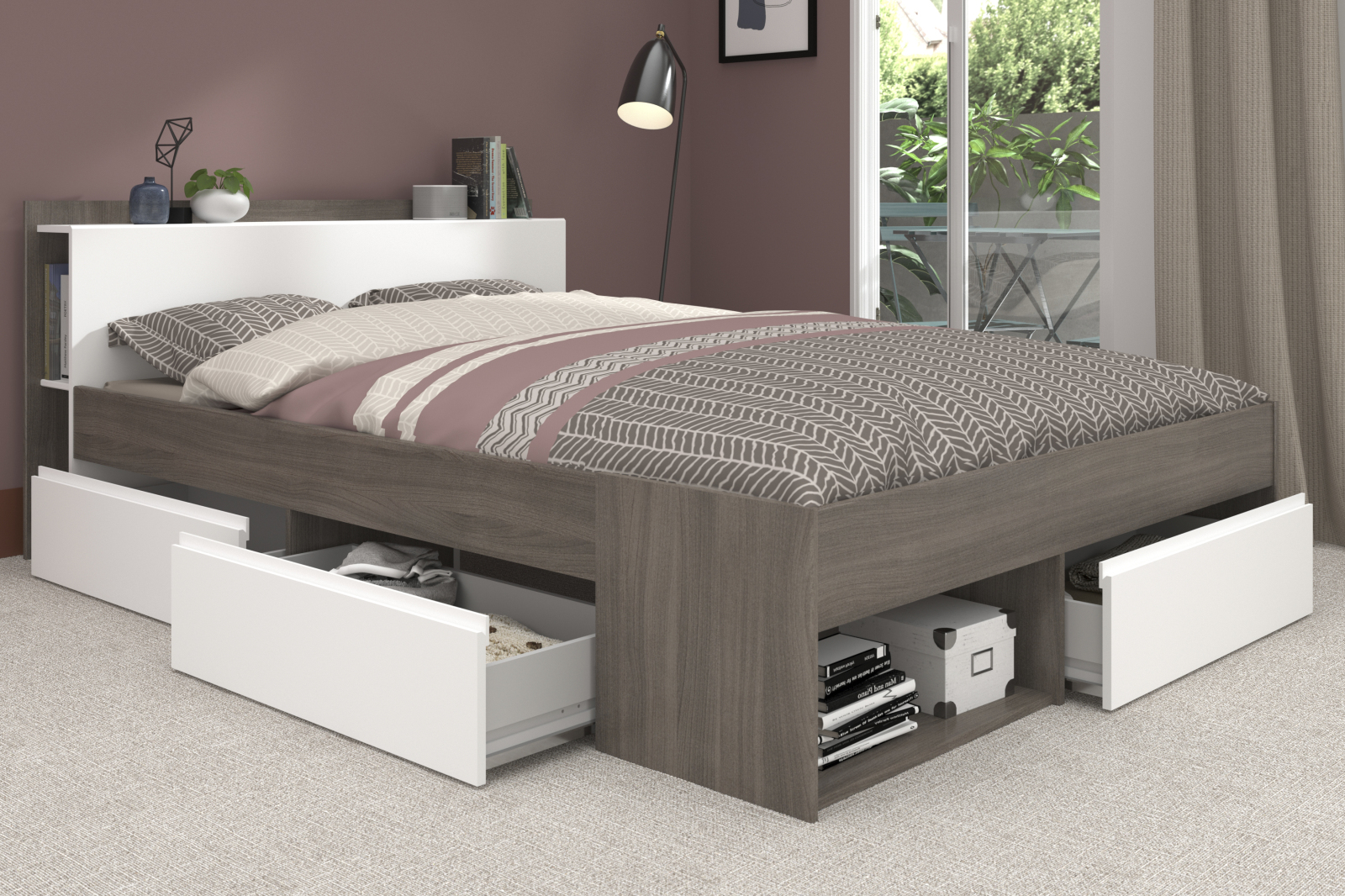 Bett MOST 2 - Eiche Silber - weiß - 160x200 cm