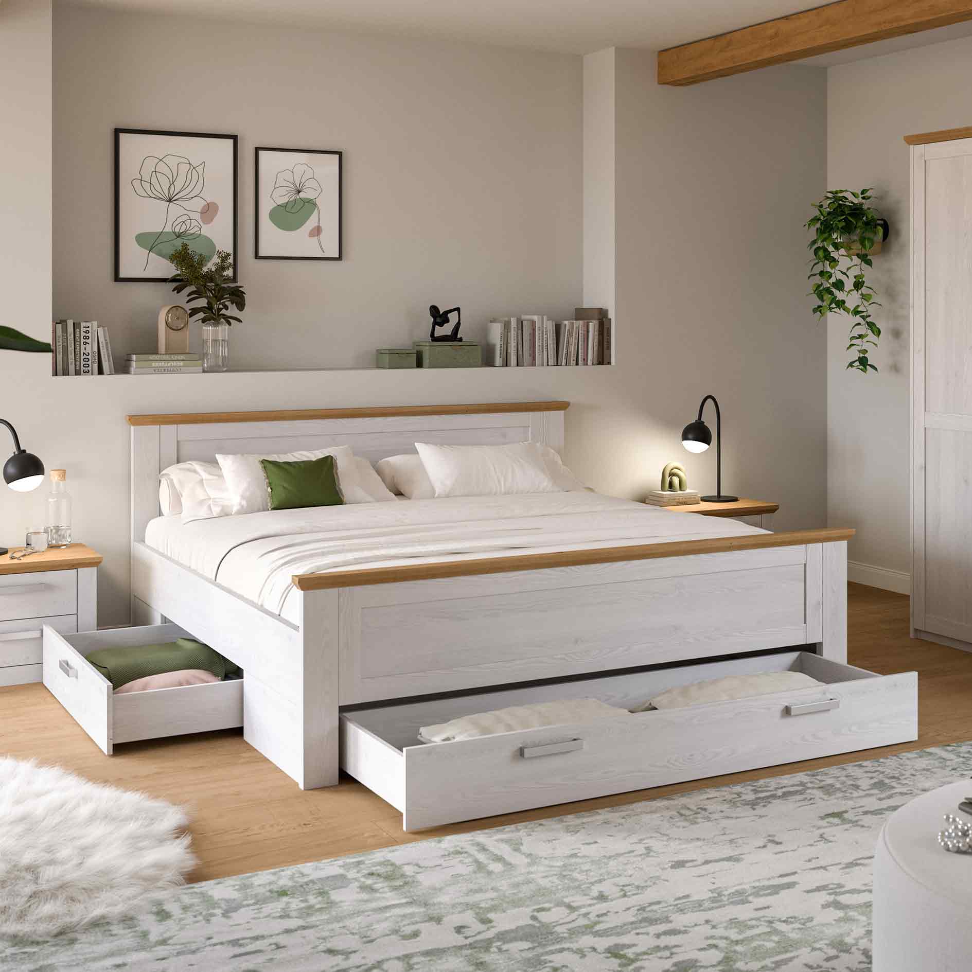 Bett VERONA - Sibiu Lärche - Artisan Eiche - Unterbettauszüge - 180x200 cm 
