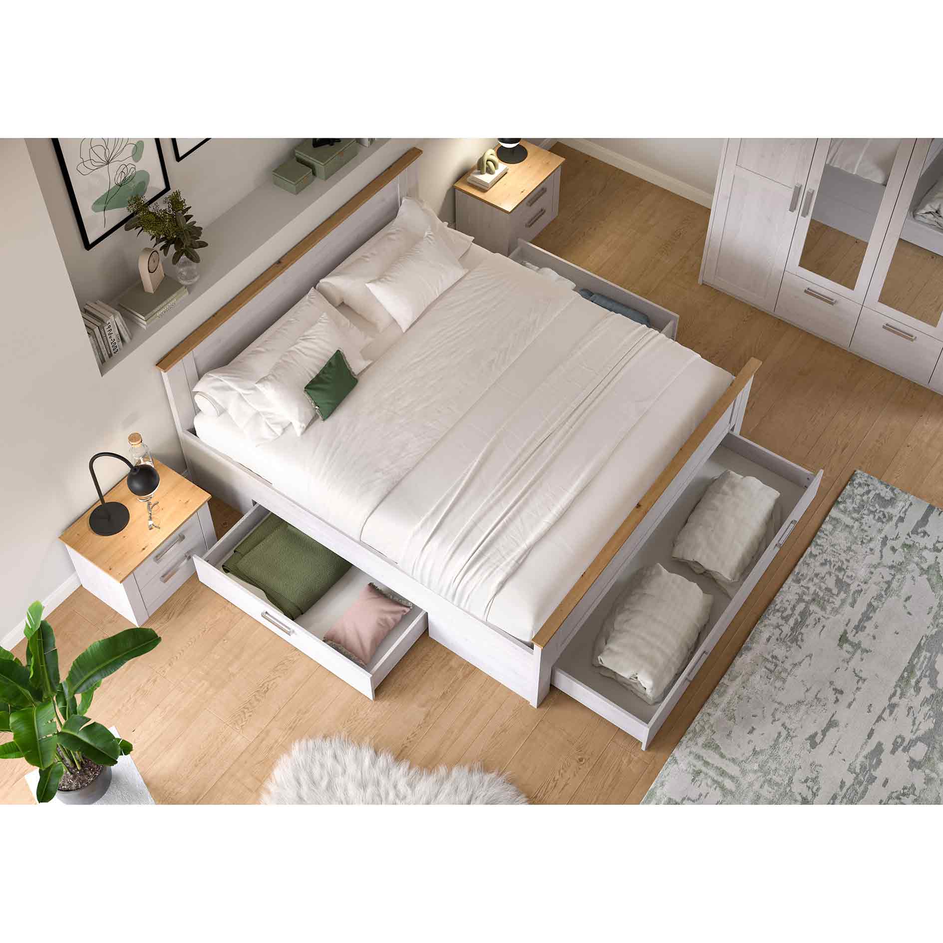 Bett VERONA - Sibiu Lärche - Artisan Eiche - Unterbettauszüge - 180x200 cm 