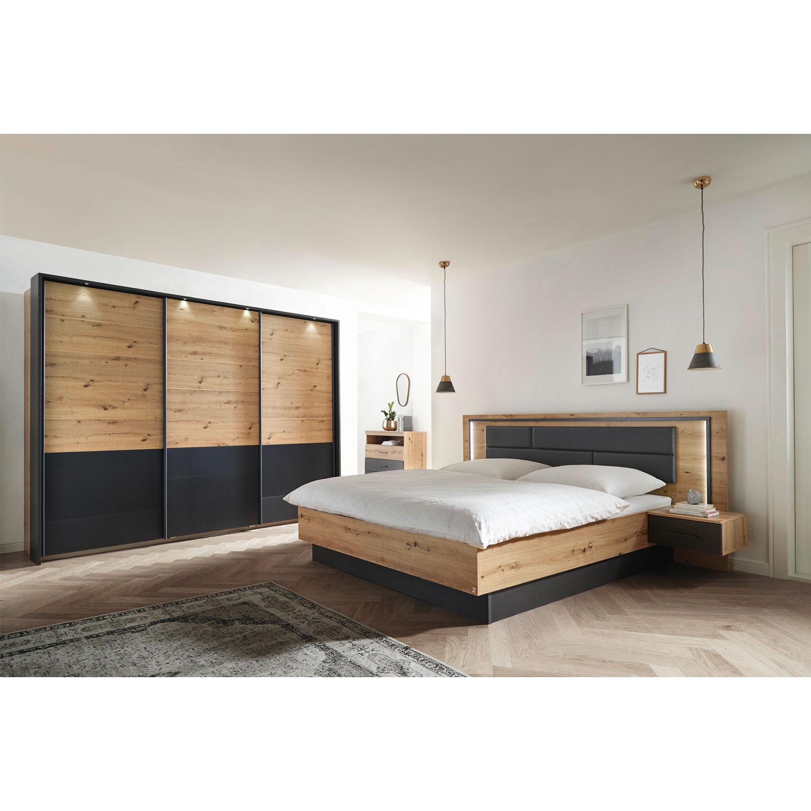 Bettanlage - Artisan Eiche - grau metallic - 180x200 cm