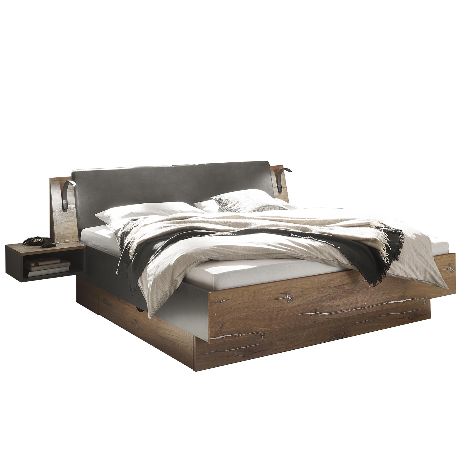 Bettanlage - Flagstaff Eiche dunkel - Matera - mit Nachtkonsolen - 180x200 cm