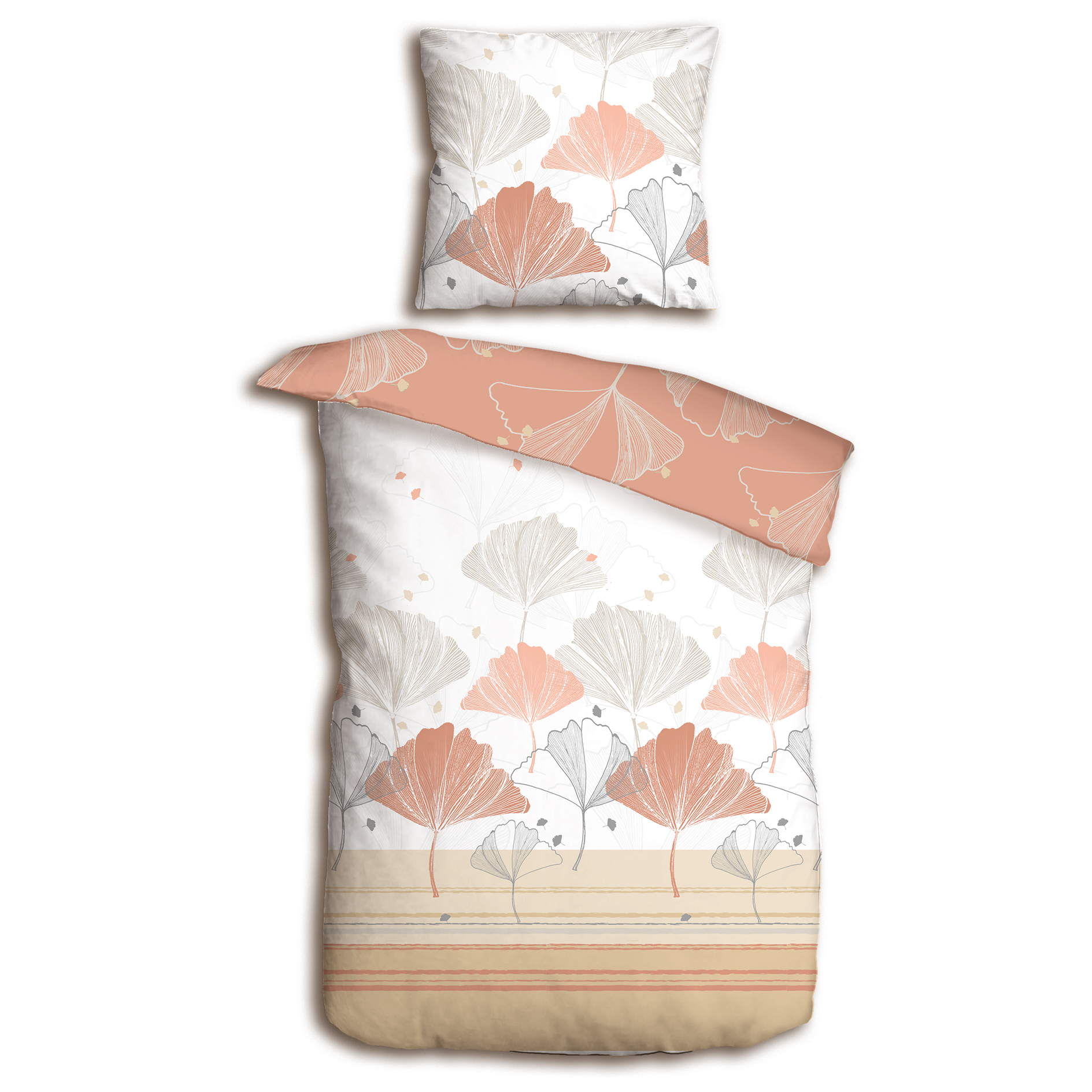 Bettwäsche - peach-sand - Wende-Motiv - Blumen - 135x200 cm