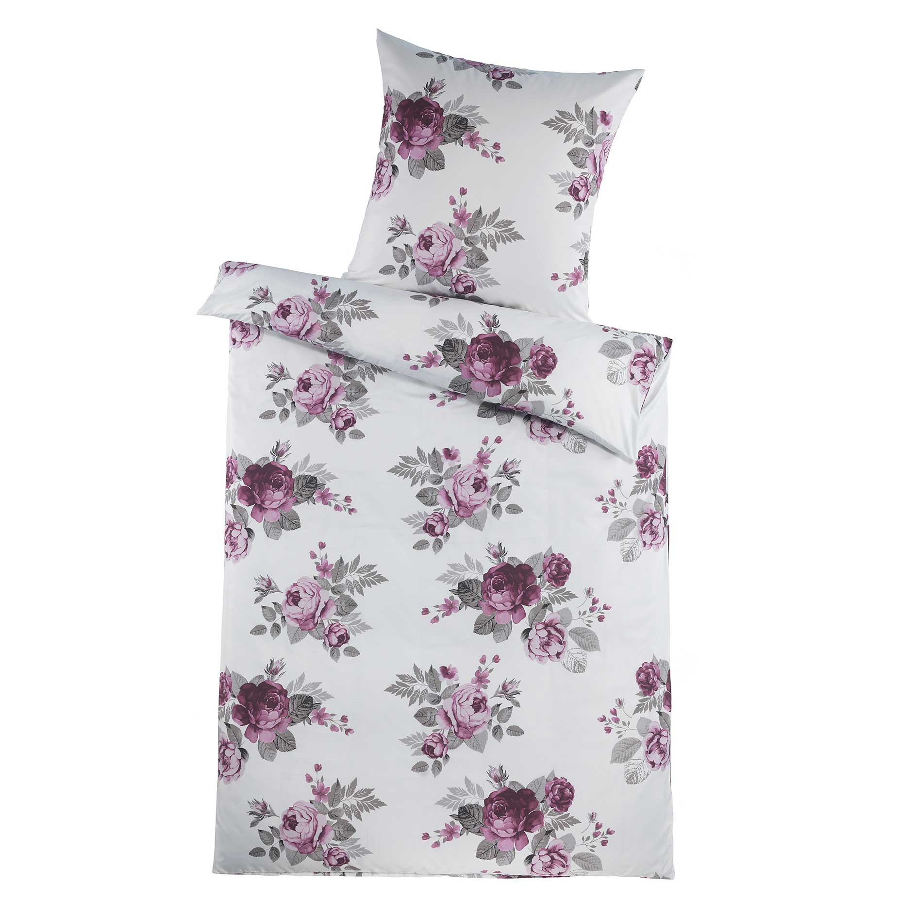 Biber-Bettwäsche - flieder-creme - floral - 135x200 cm