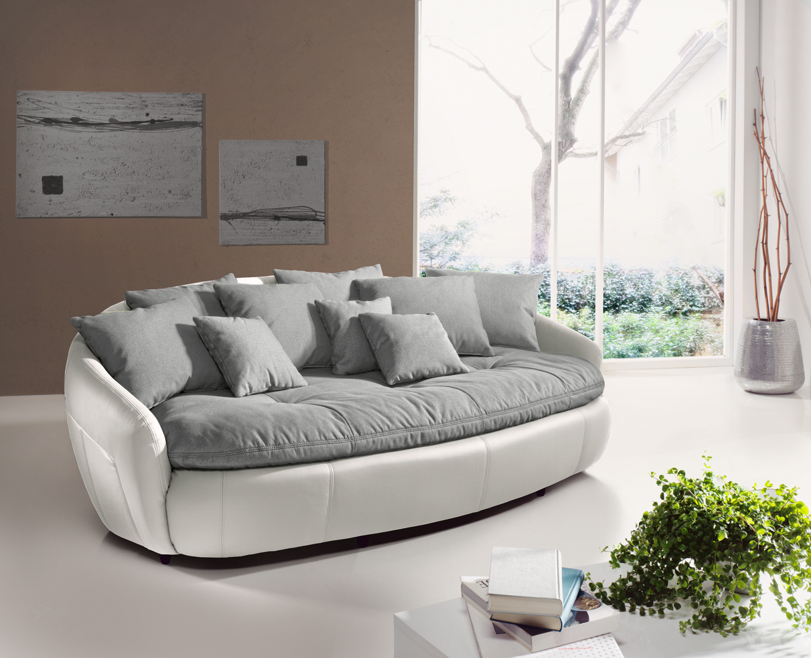 Sofa,Couch, 3,00mx1,20mx 0,54m, grau, weiß, mit buy Kissen