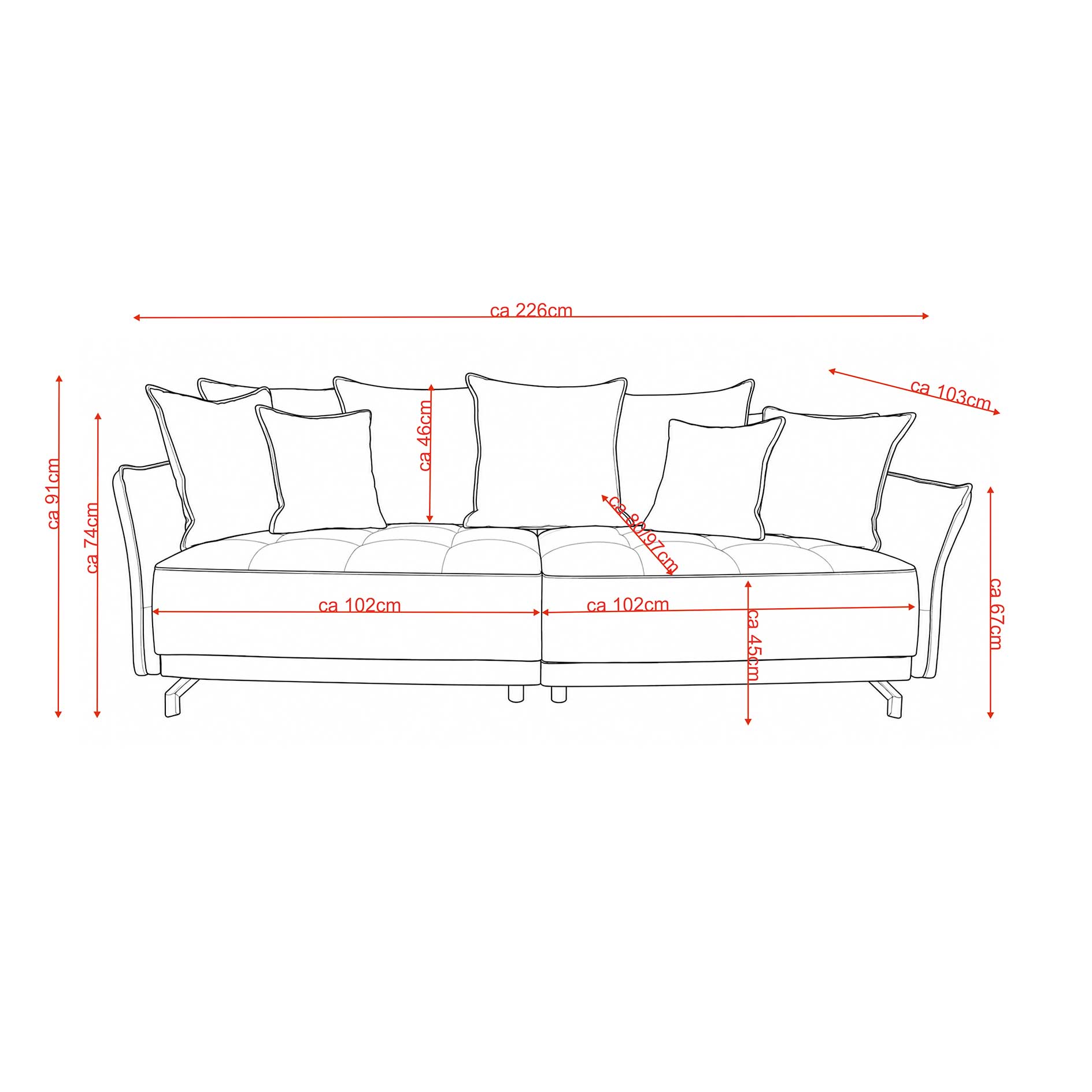 Big Sofa - silber - Samt
