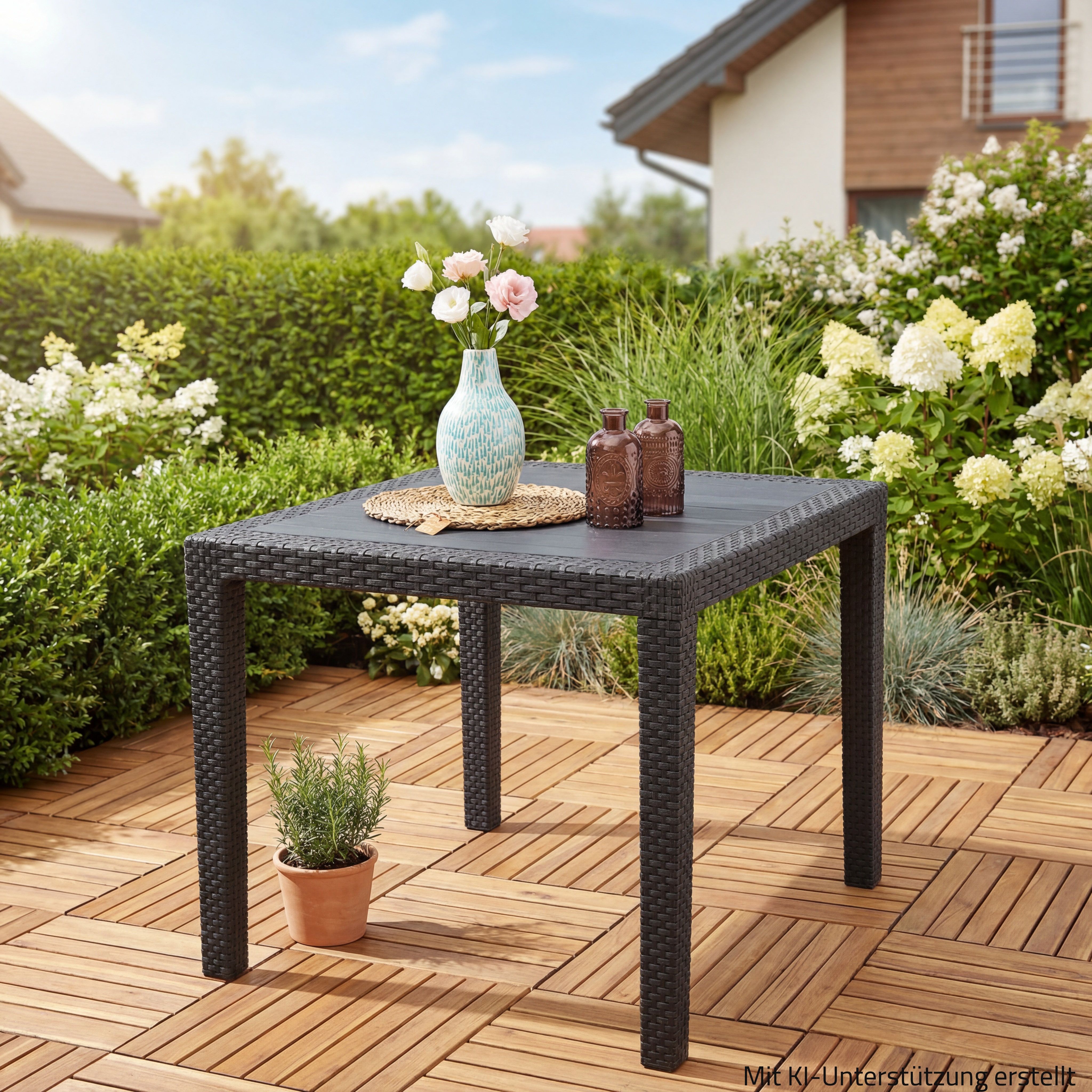 Bistrotisch KING - anthrazit - Rattanoptik - 79x79 cm