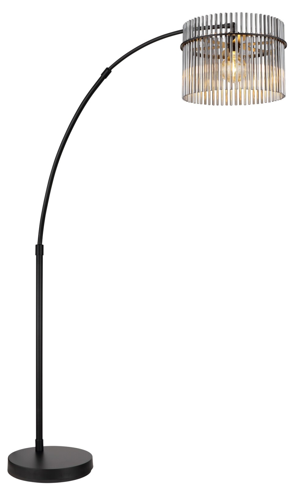 Bogenlampe - schwarz matt - rauchfarbene Glasstäbe - 185 cm hoch