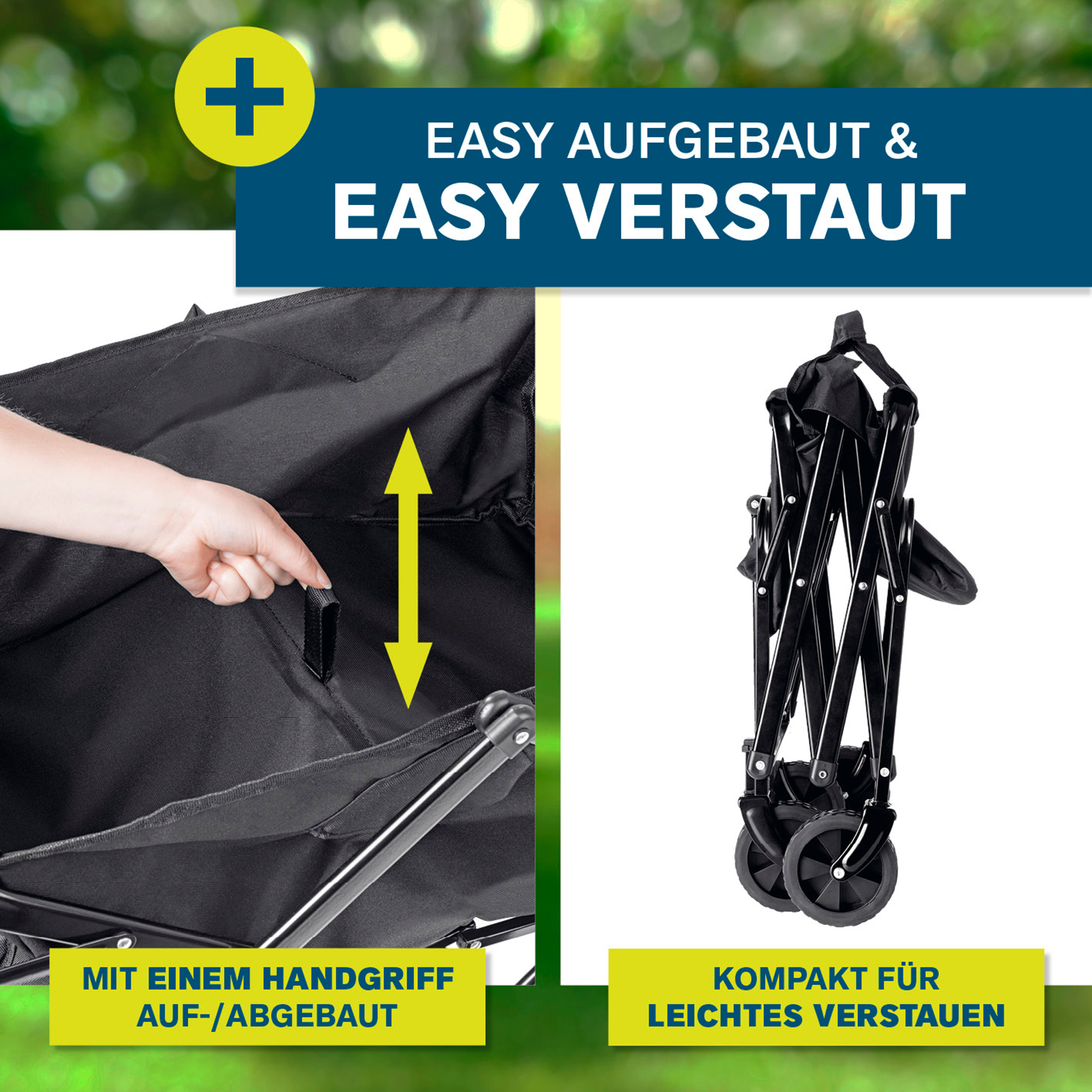 Bollerwagen - schwarz - faltbar - mit Feststellbremsen