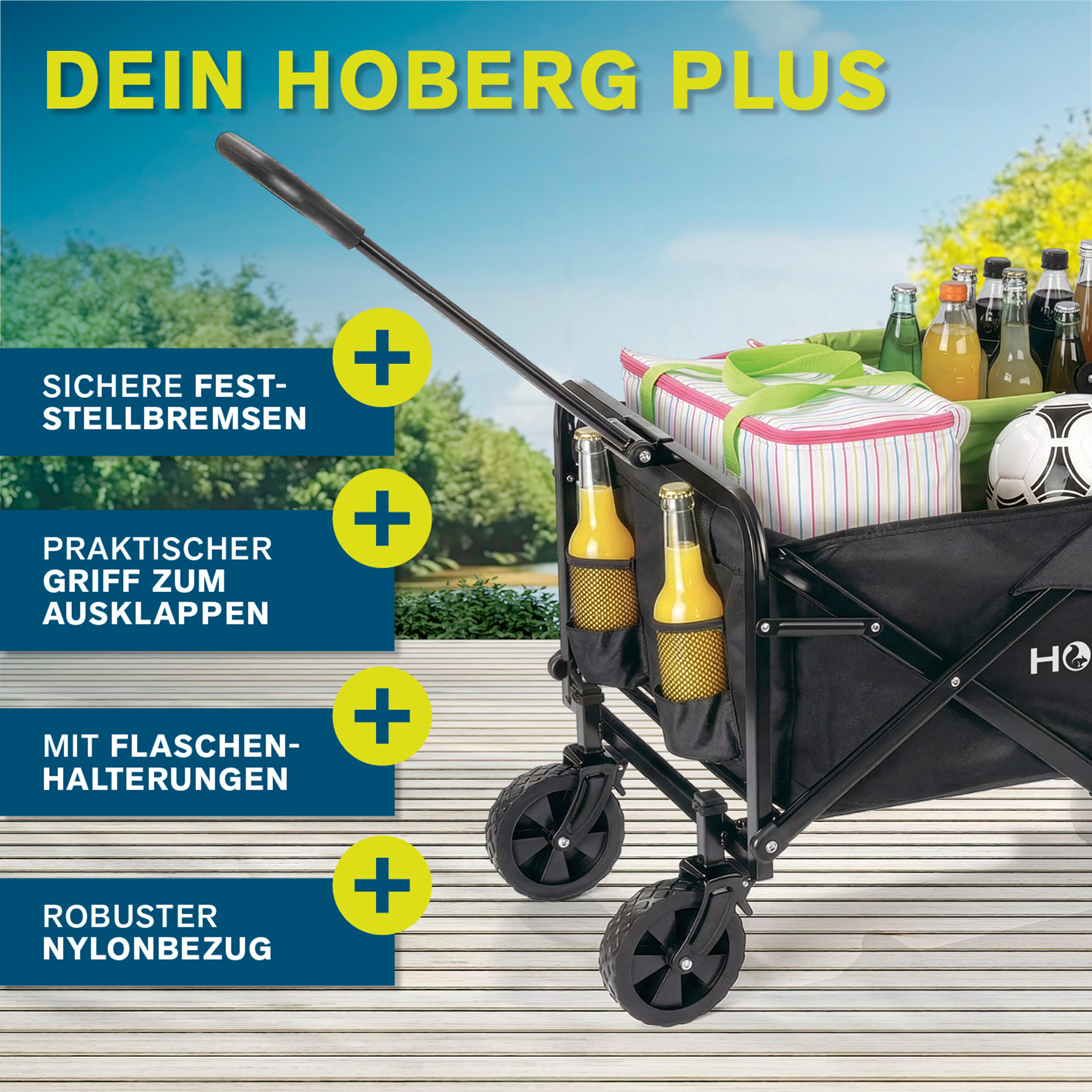 Bollerwagen - schwarz - faltbar - mit Feststellbremsen