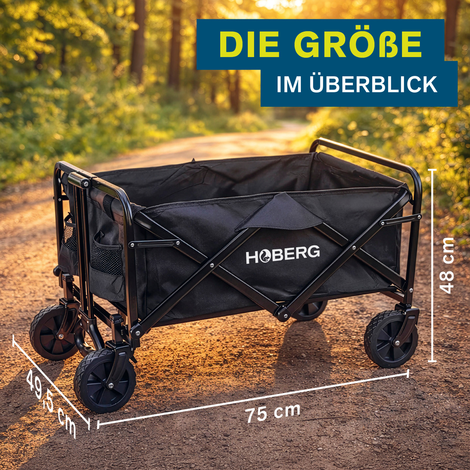 Bollerwagen - schwarz - faltbar - mit Feststellbremsen