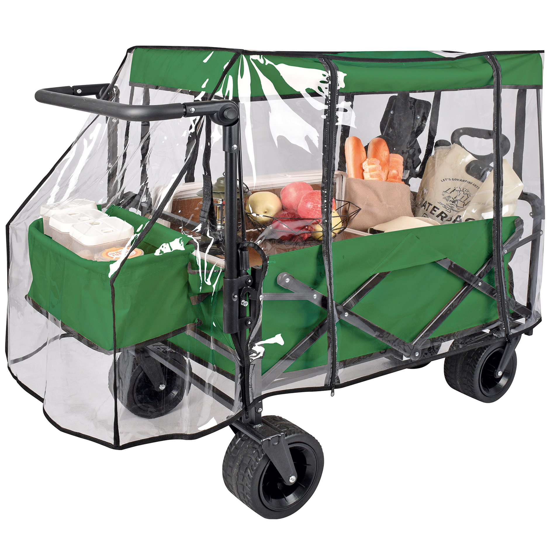 Bollerwagen - waldgrün - faltbar - mit Schutzhülle