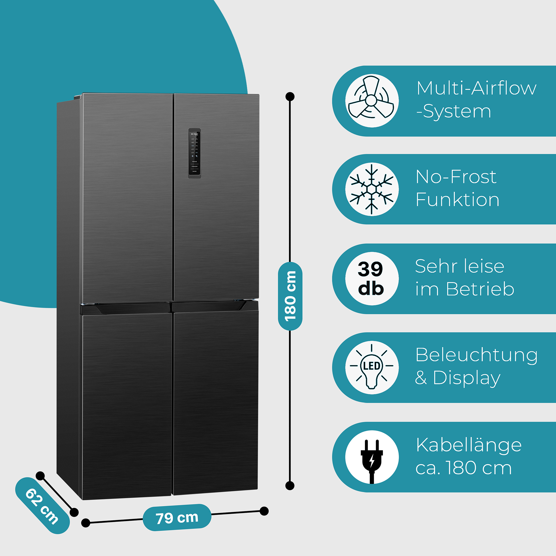 BOMANN Cross Door Kühl-Gefrierkombination KG 7358 - schwarz-inox - D