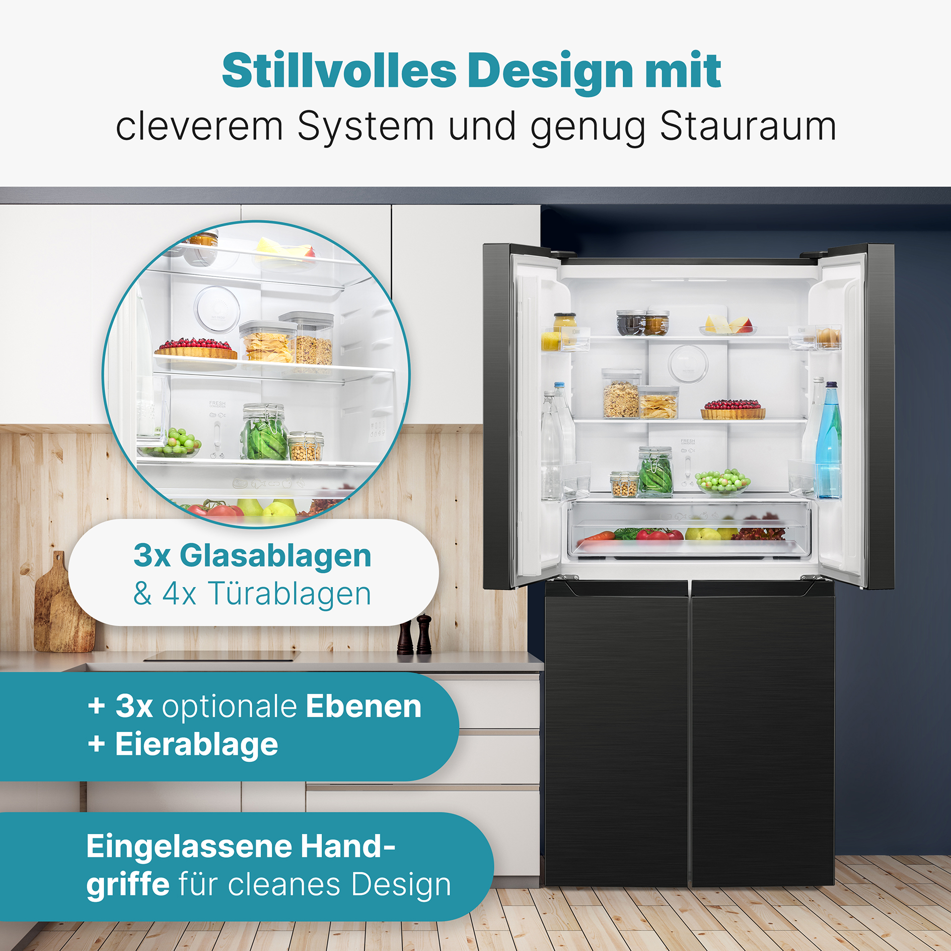 BOMANN Cross Door Kühl-Gefrierkombination KG 7358 - schwarz-inox - D