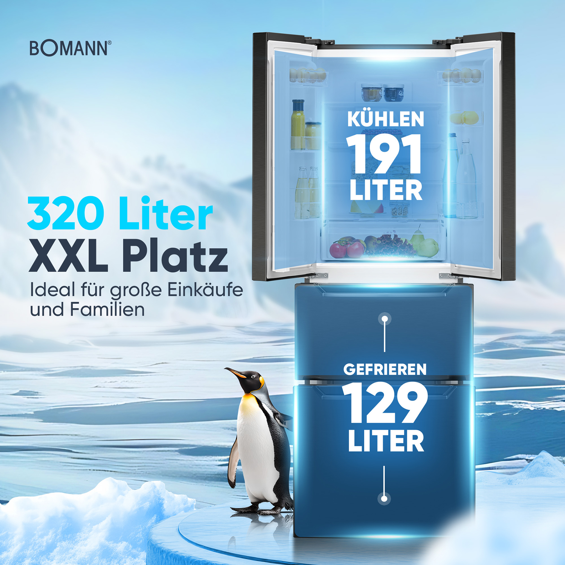 BOMANN French Door Kühl-Gefrierkombination KG 7361 - dark inox - E