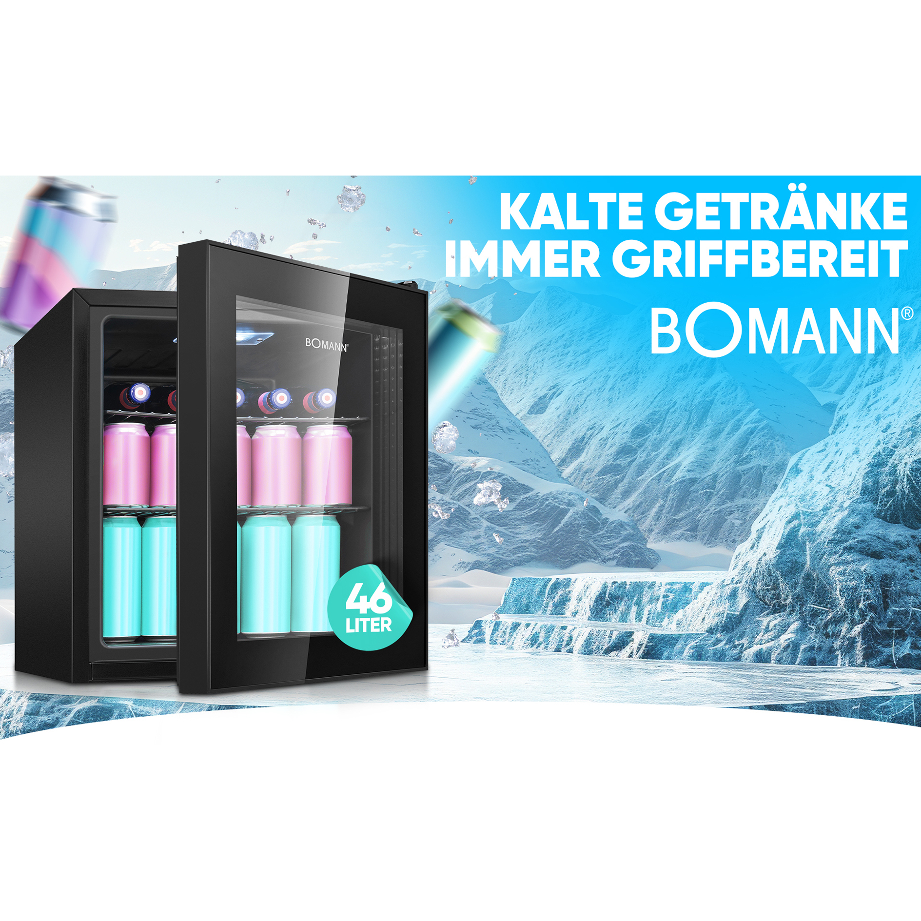 BOMANN Glastürkühlschrank KSG 7291 - schwarz - E