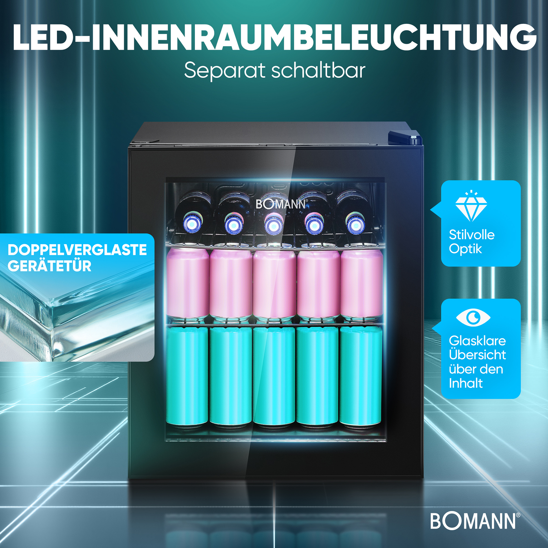 BOMANN Glastürkühlschrank KSG 7291 - schwarz - E