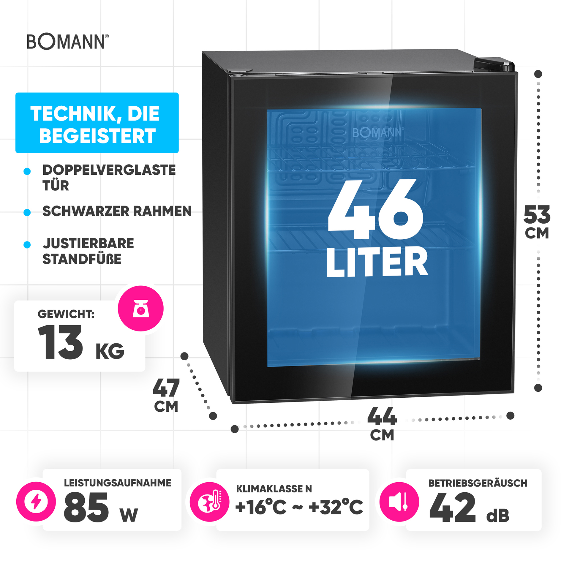 BOMANN Glastürkühlschrank KSG 7291 - schwarz - E